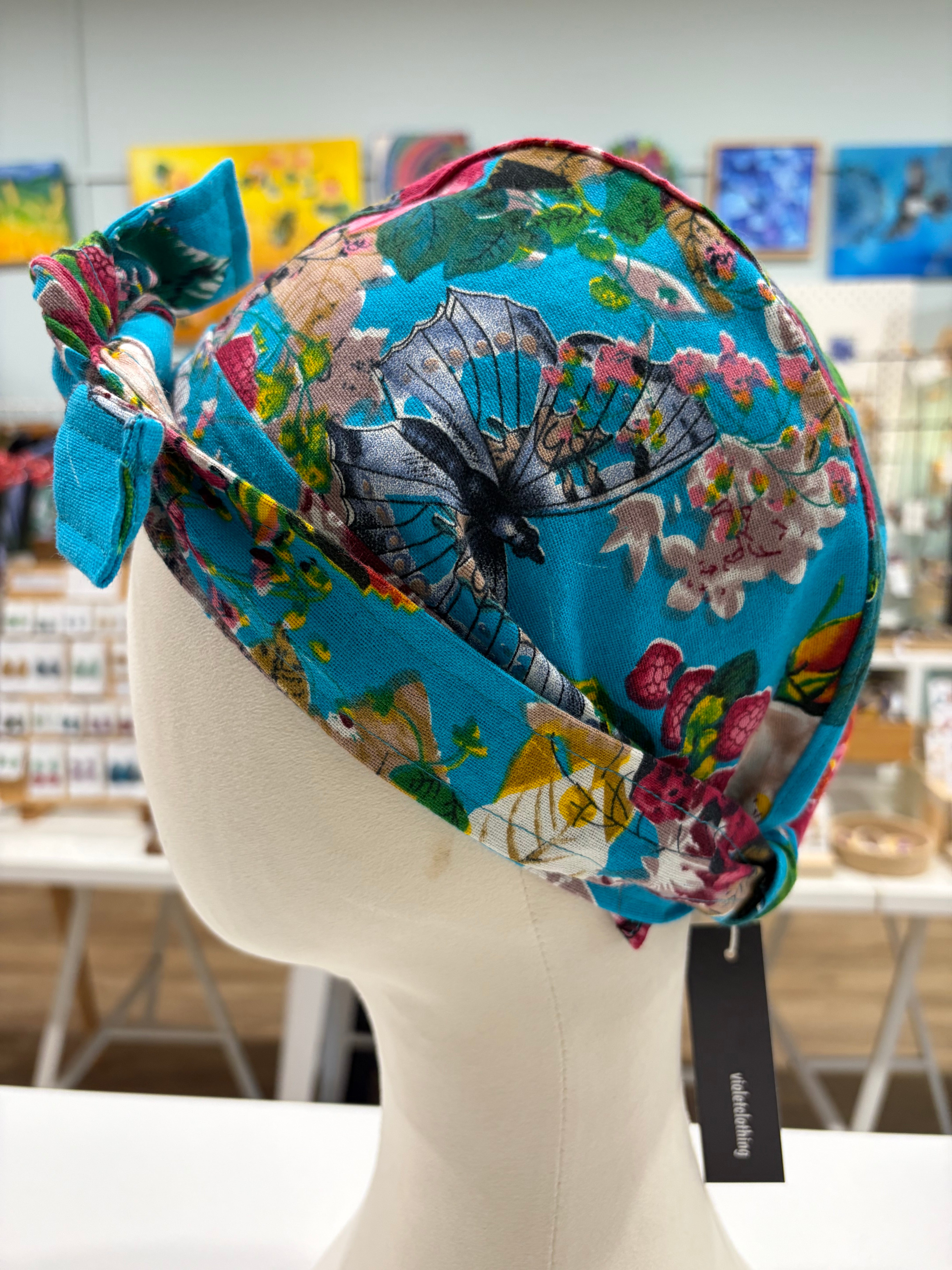gorgeous aqua floral fabric turban head wrap - violetclothing - free postage