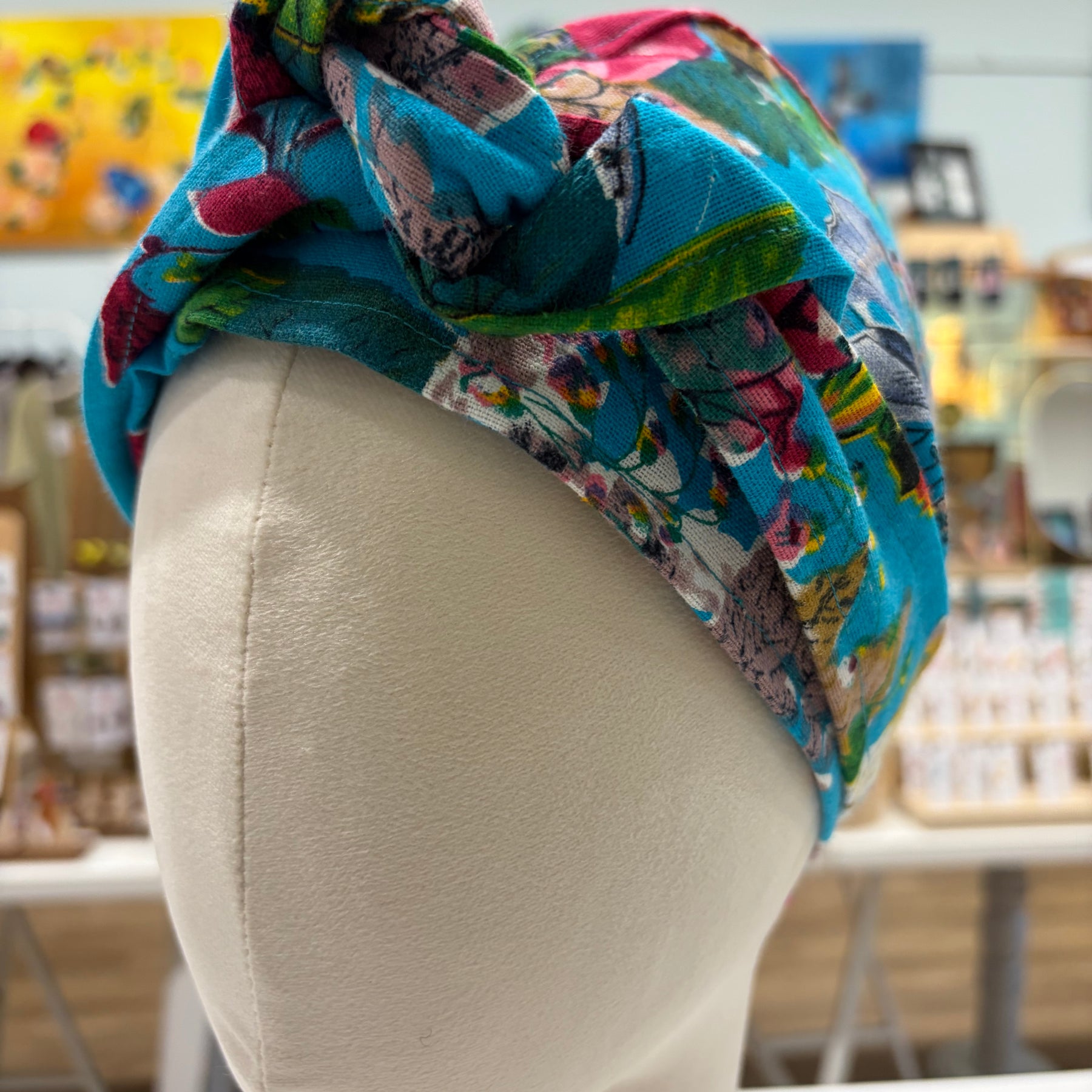 gorgeous aqua floral fabric turban head wrap - violetclothing - free postage