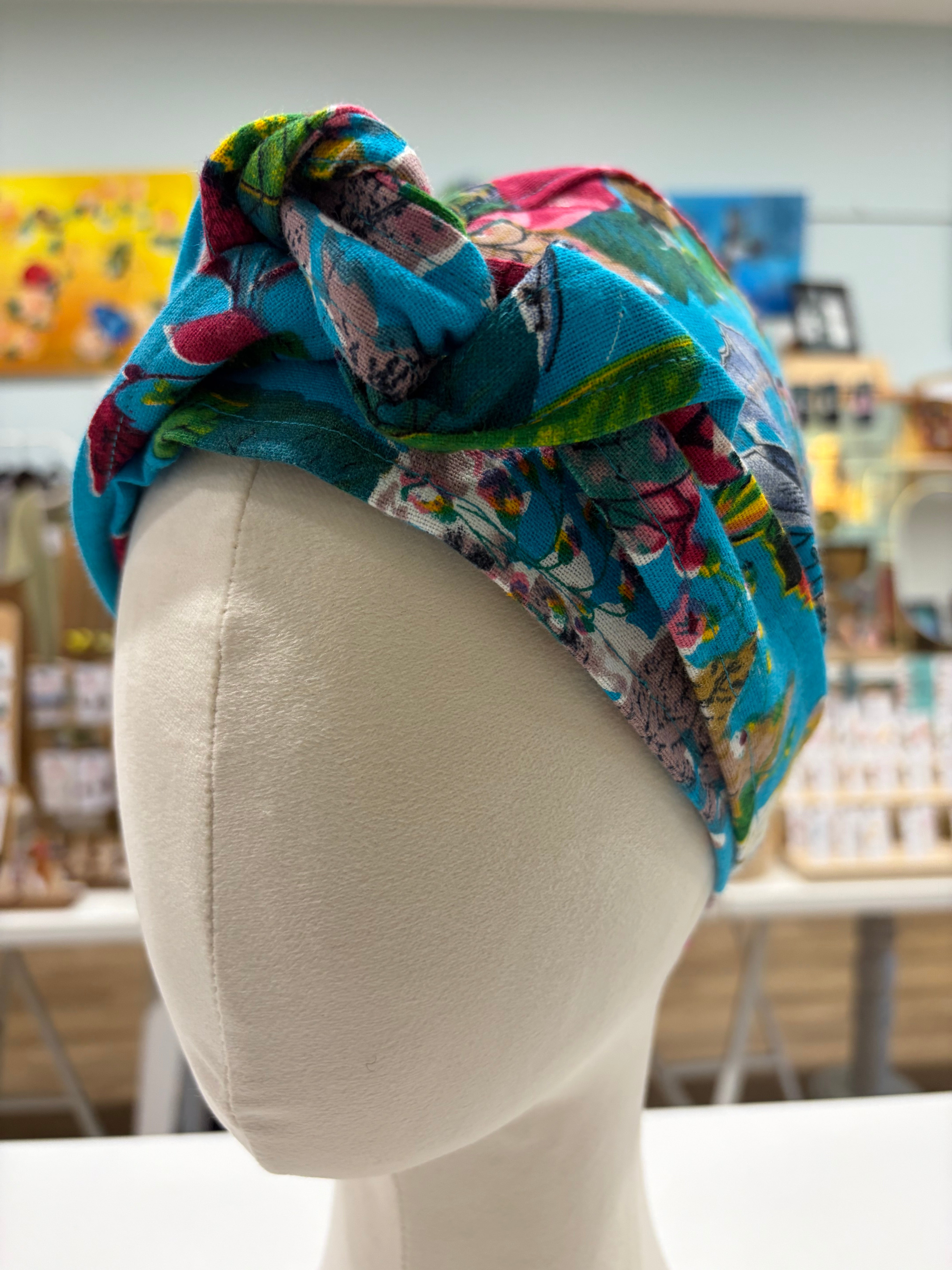 gorgeous aqua floral fabric turban head wrap - violetclothing - free postage