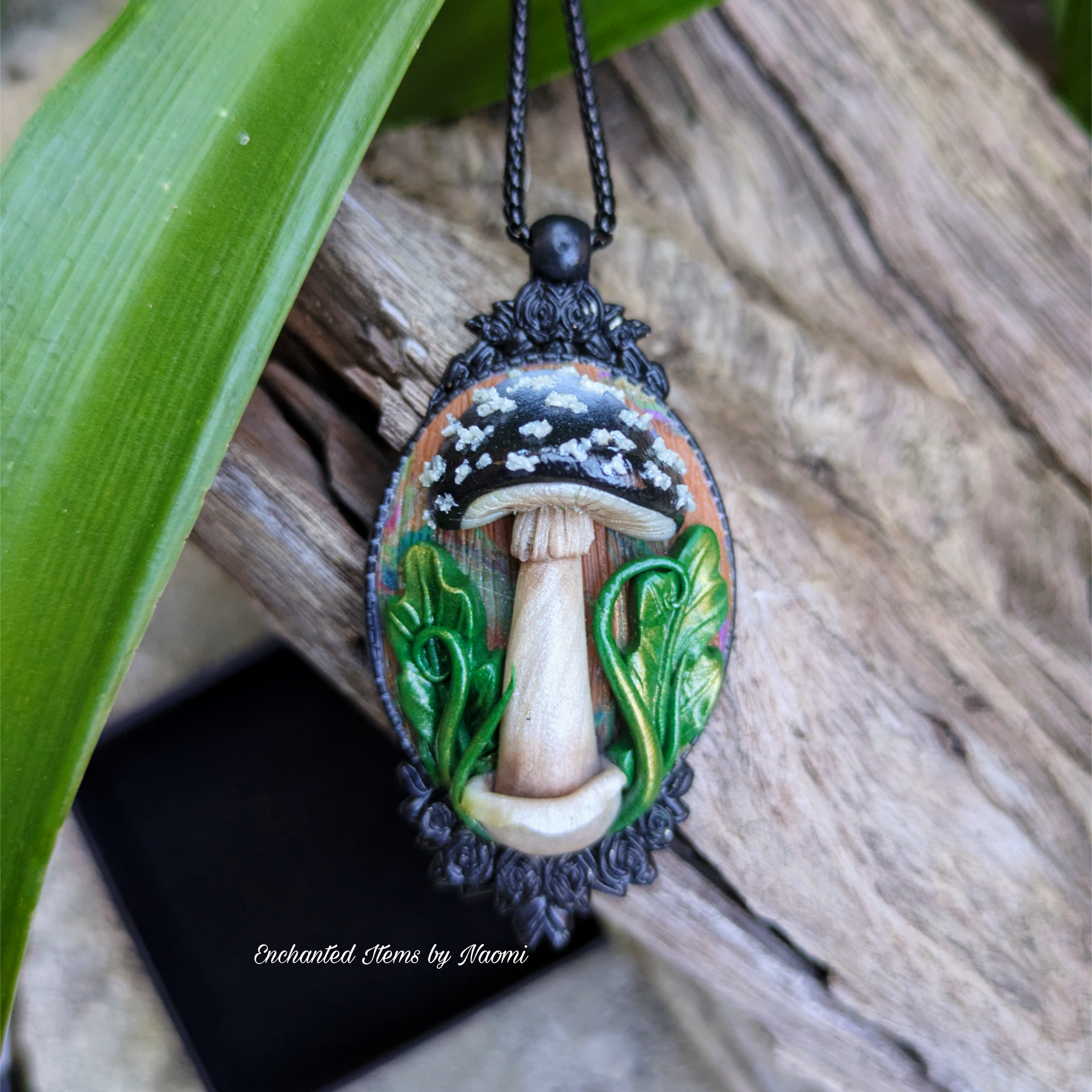 Black Mushroom Forest Pendant