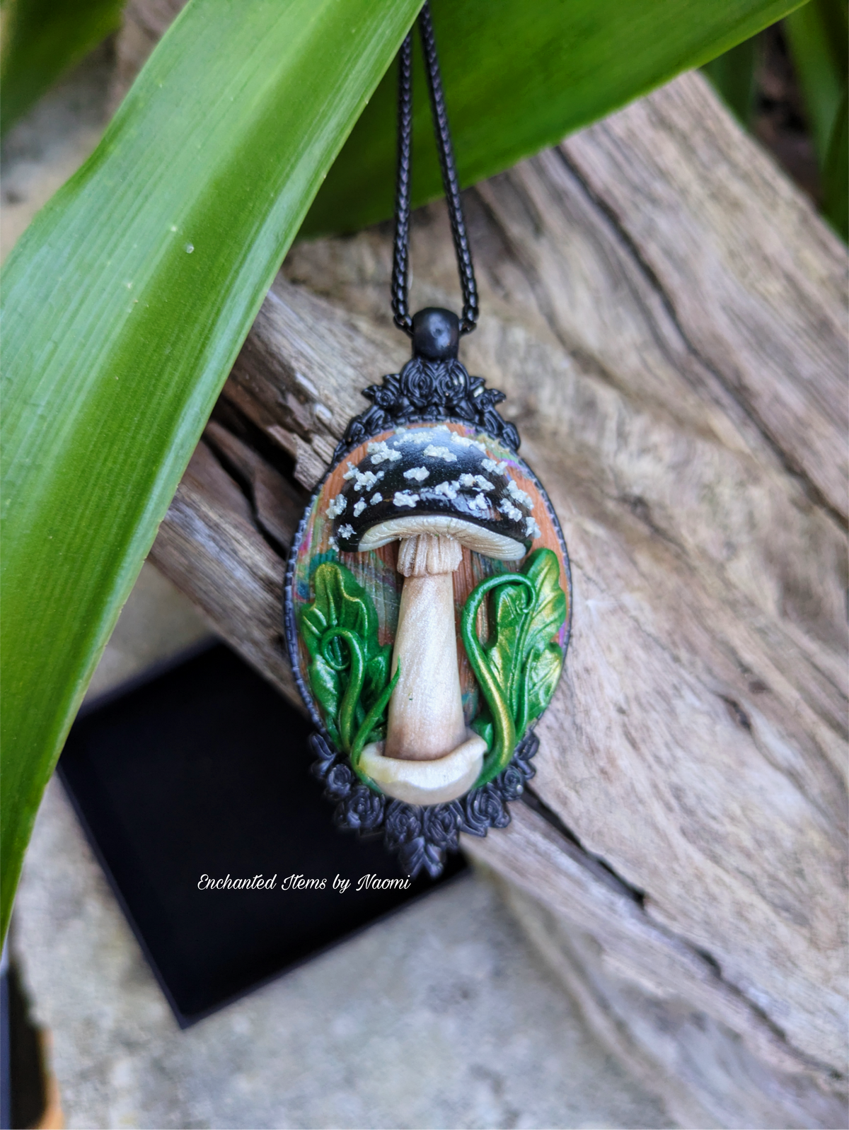 Black Mushroom Forest Pendant
