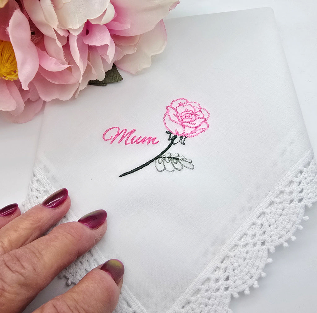 Embroidered Handkerchief Personalised Gift for Mum or Grandma