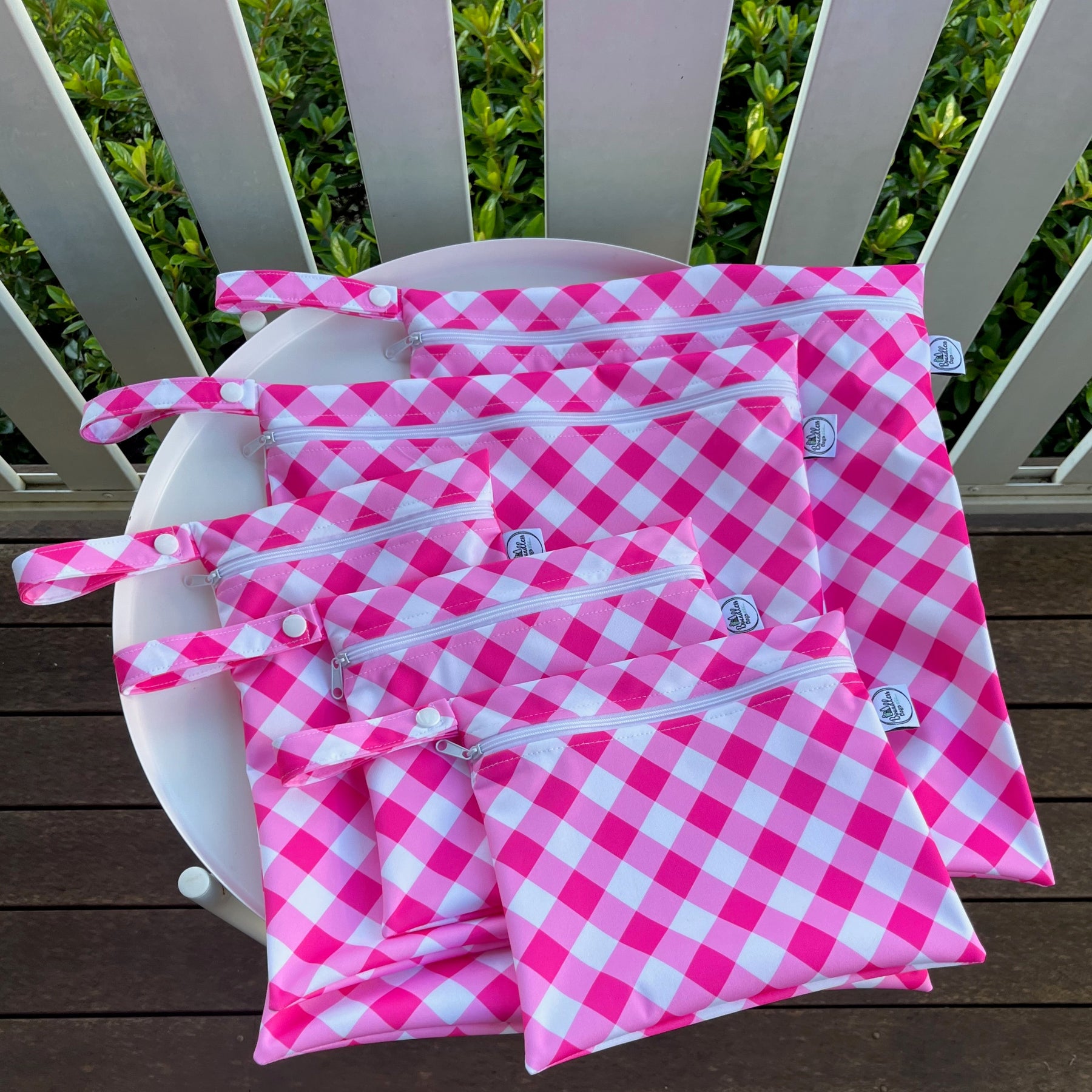 READY MADE Water-resistant wet bags - Love Blooms Pink Gingham (Annette Winter)  | Ready to ship | FREE Postage