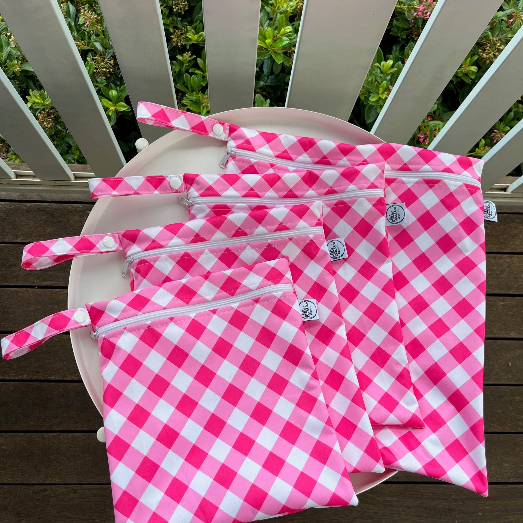 READY MADE Water-resistant wet bags - Love Blooms Pink Gingham (Annette Winter)  | Ready to ship | FREE Postage