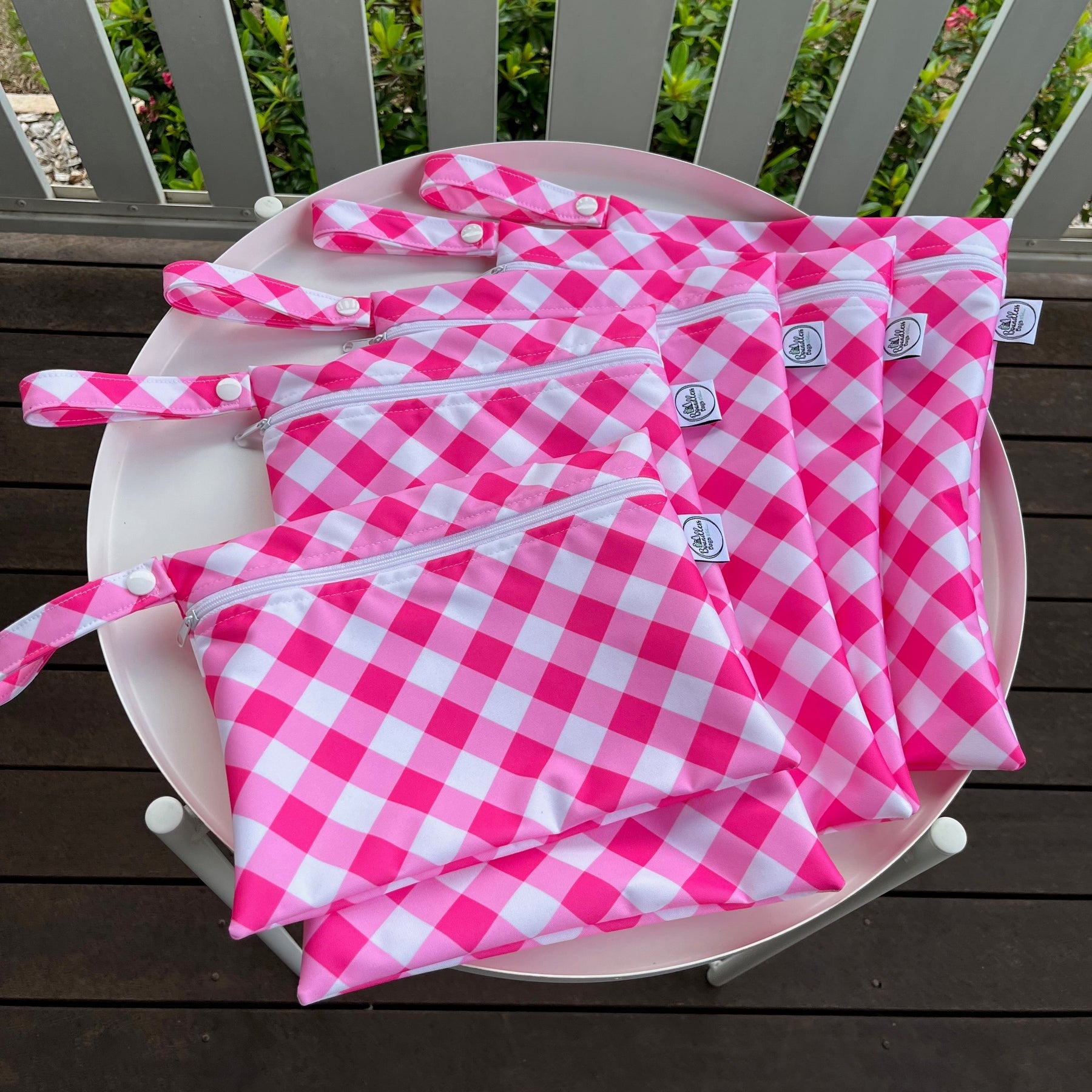 READY MADE Water-resistant wet bags - Love Blooms Pink Gingham (Annette Winter)  | Ready to ship | FREE Postage