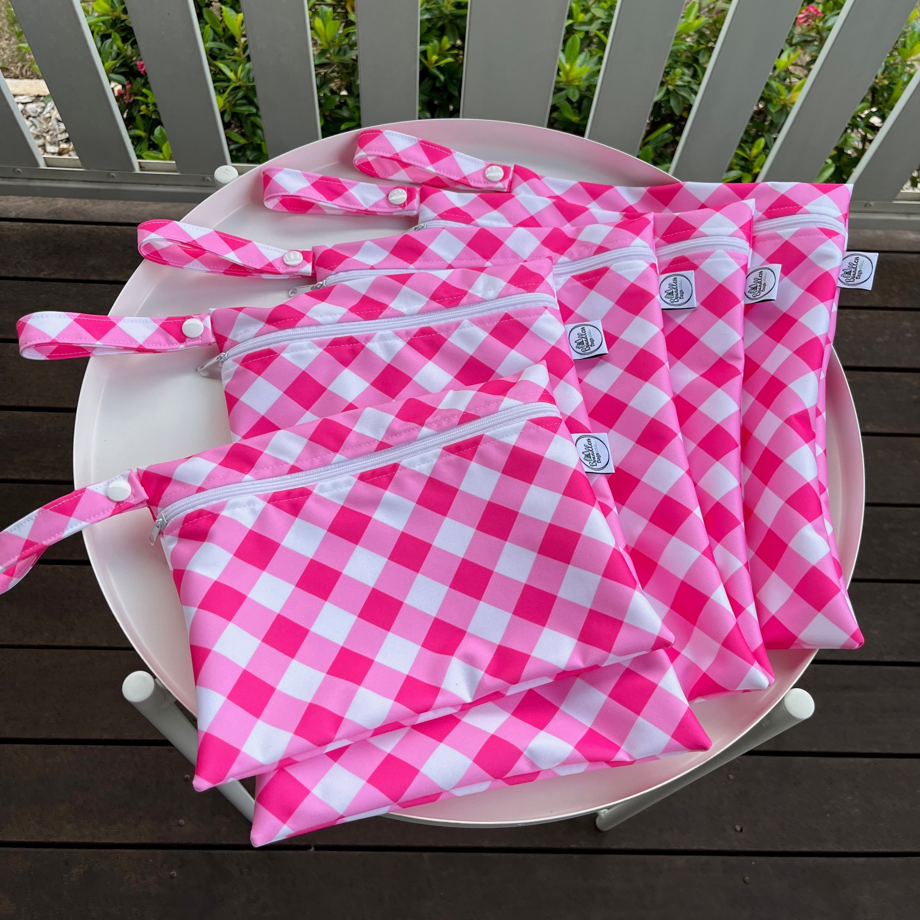 READY MADE Water-resistant wet bags - Love Blooms Pink Gingham (Annette Winter)  | Ready to ship | FREE Postage