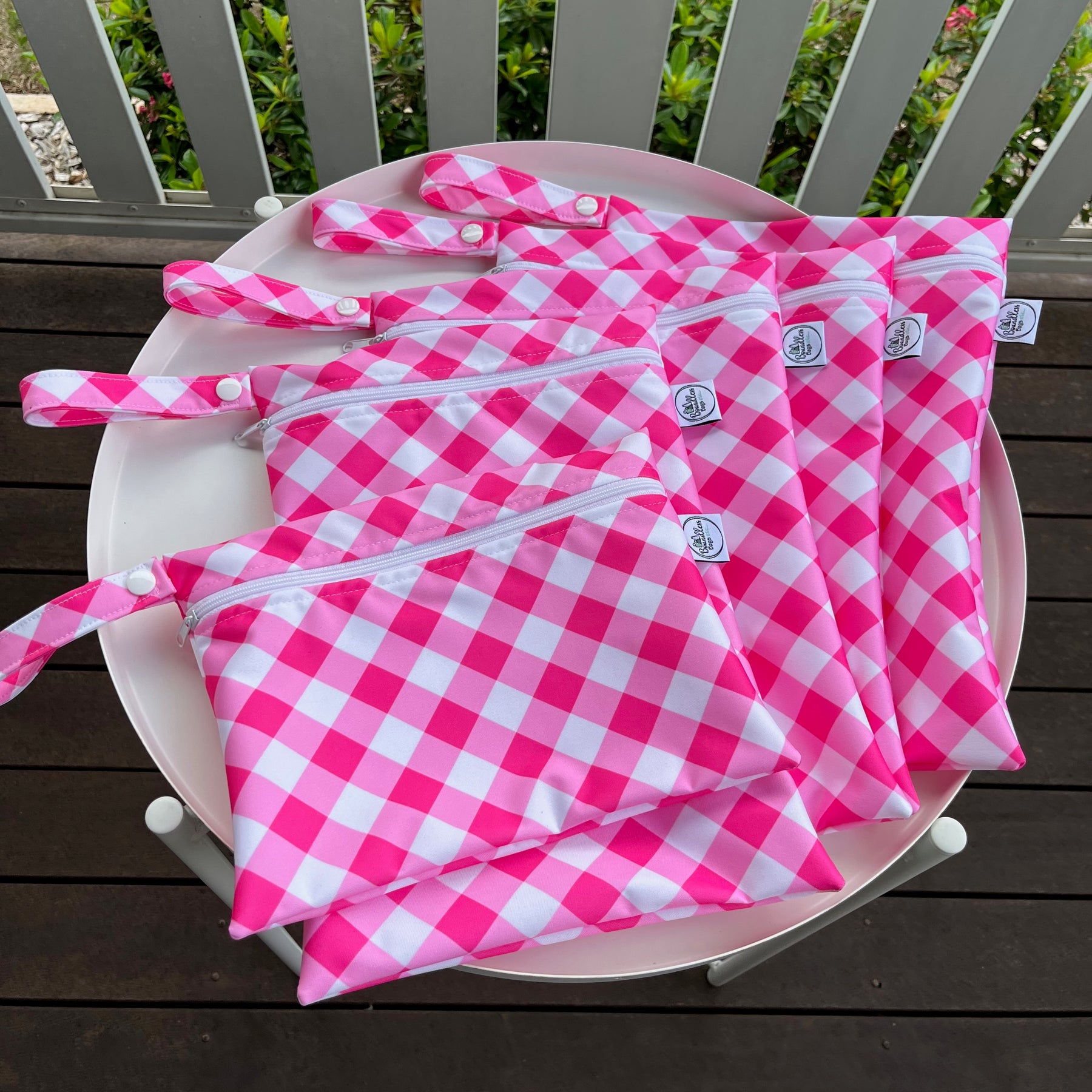 READY MADE Water-resistant wet bags - Love Blooms Pink Gingham (Annette Winter)