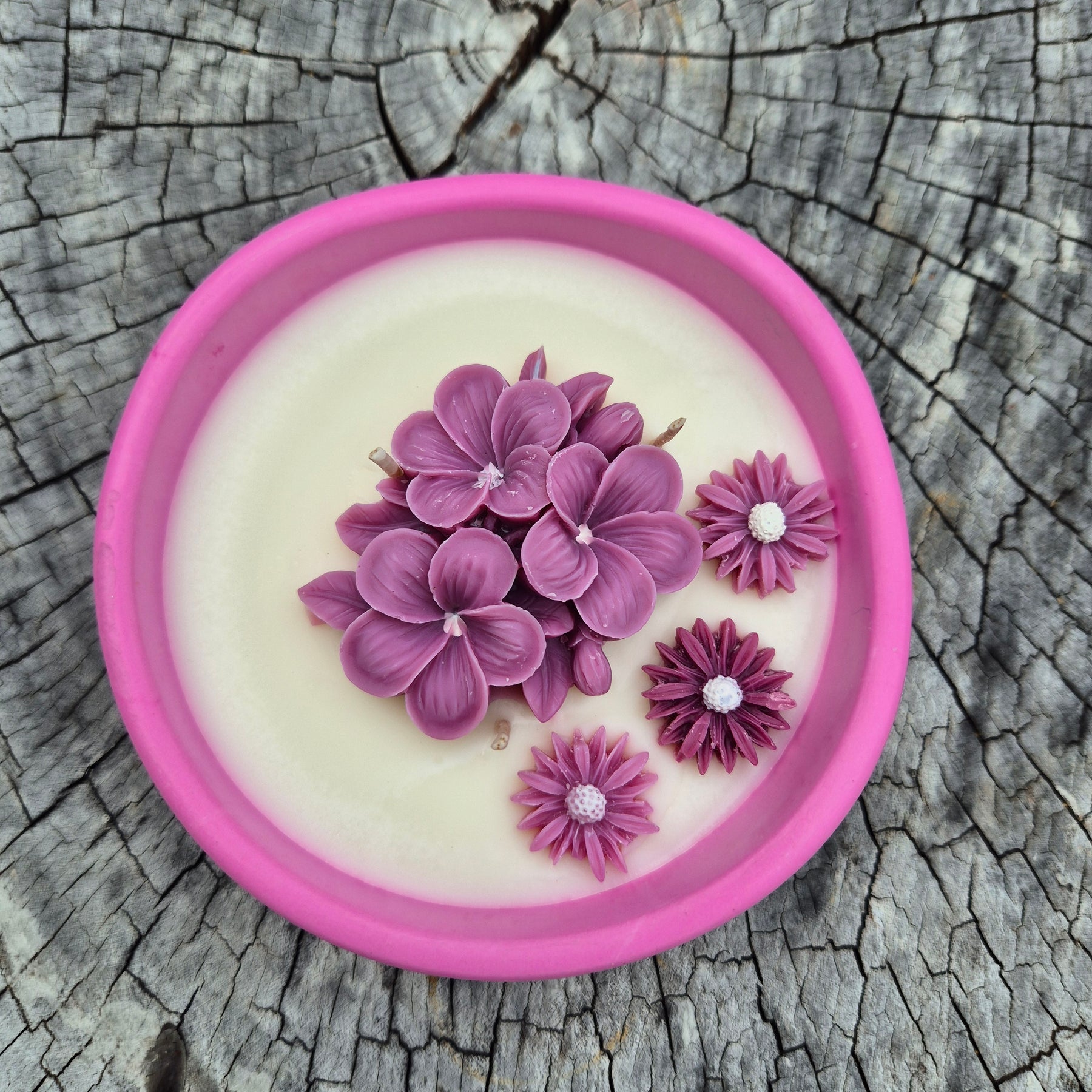Concrete organic shaped bowl candle with black raspberry lime fragrance