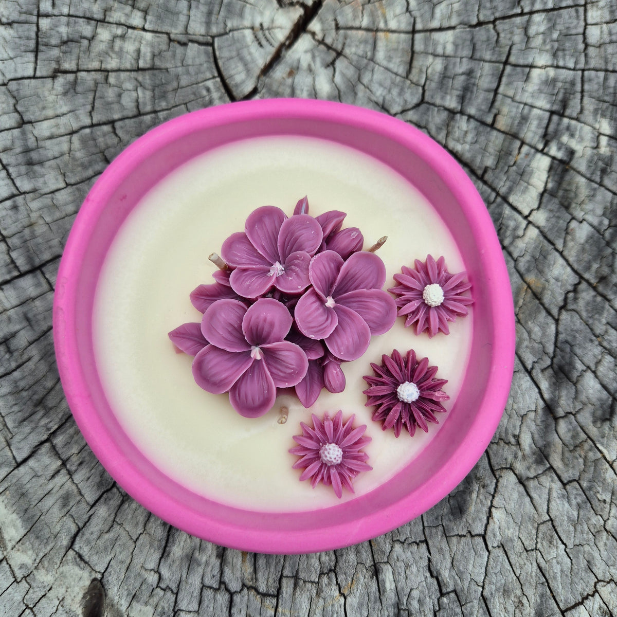 Concrete organic shaped bowl candle with black raspberry lime fragrance