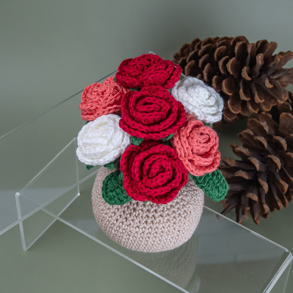 Forever Flowers - Crocheted Roses in Vase - Pots of Colour