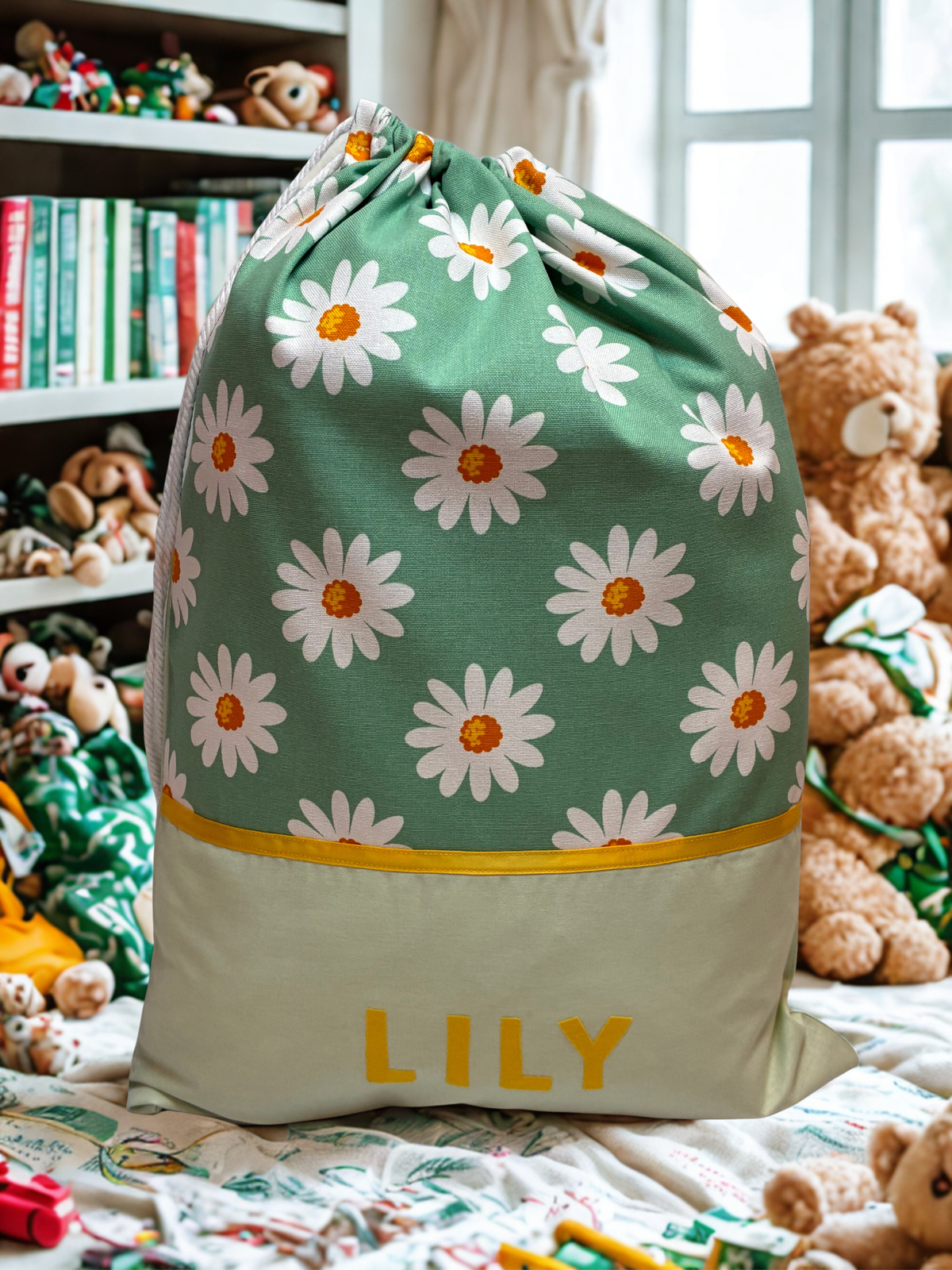 Children's Library Bag , Handmade, Personalised - Daisies