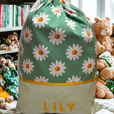 Children's Library Bag , Handmade, Personalised - Daisies