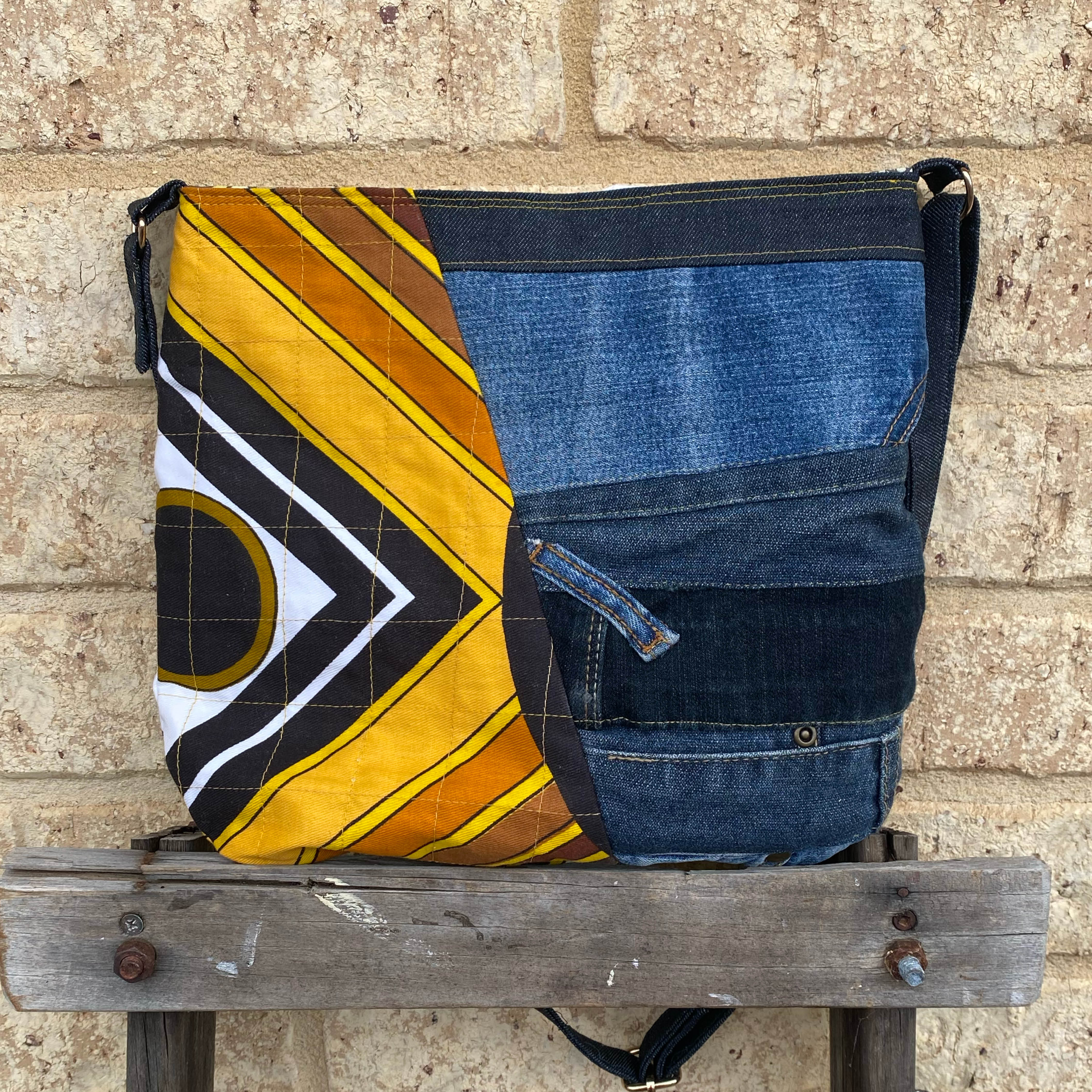 Geo Glow Handmade Shoulder Bag Upcycled Vintage Fabrics & Denim