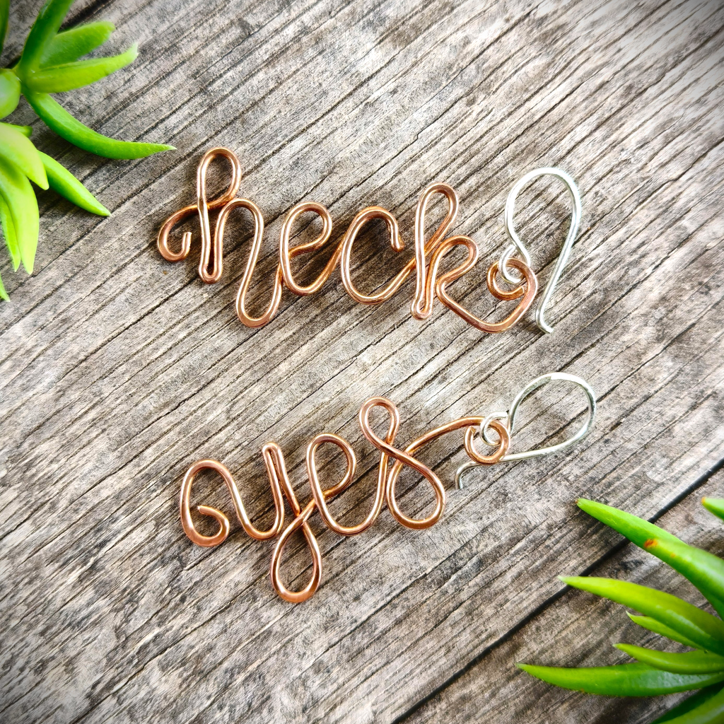 Heck Yes Curse-ive Word Dangle Earrings