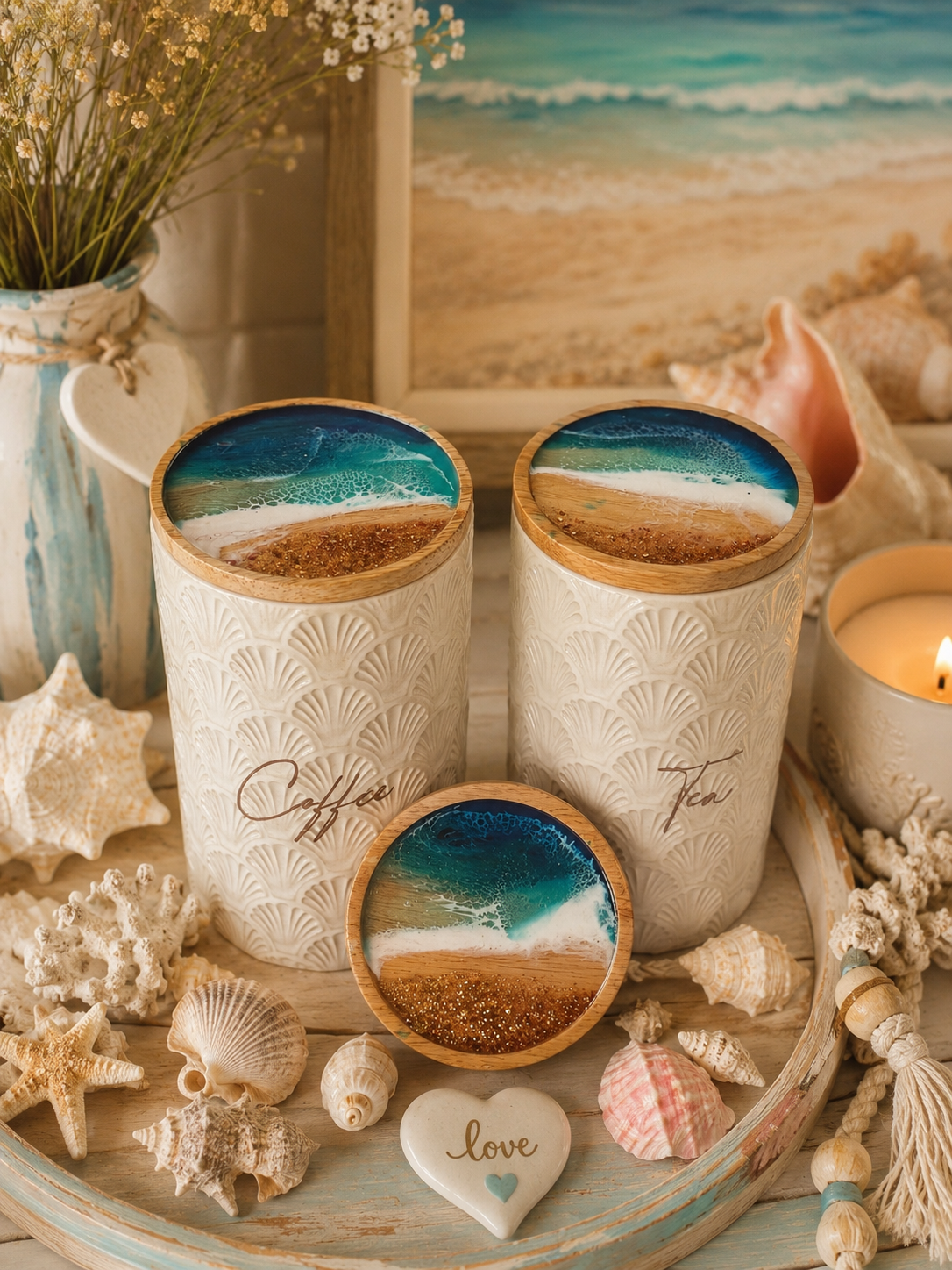 Large beach canisters | canisters | jars | coffee jars | kitchen decor | decorations | gift ideas | Xmas gift | Mother’s Day gift
