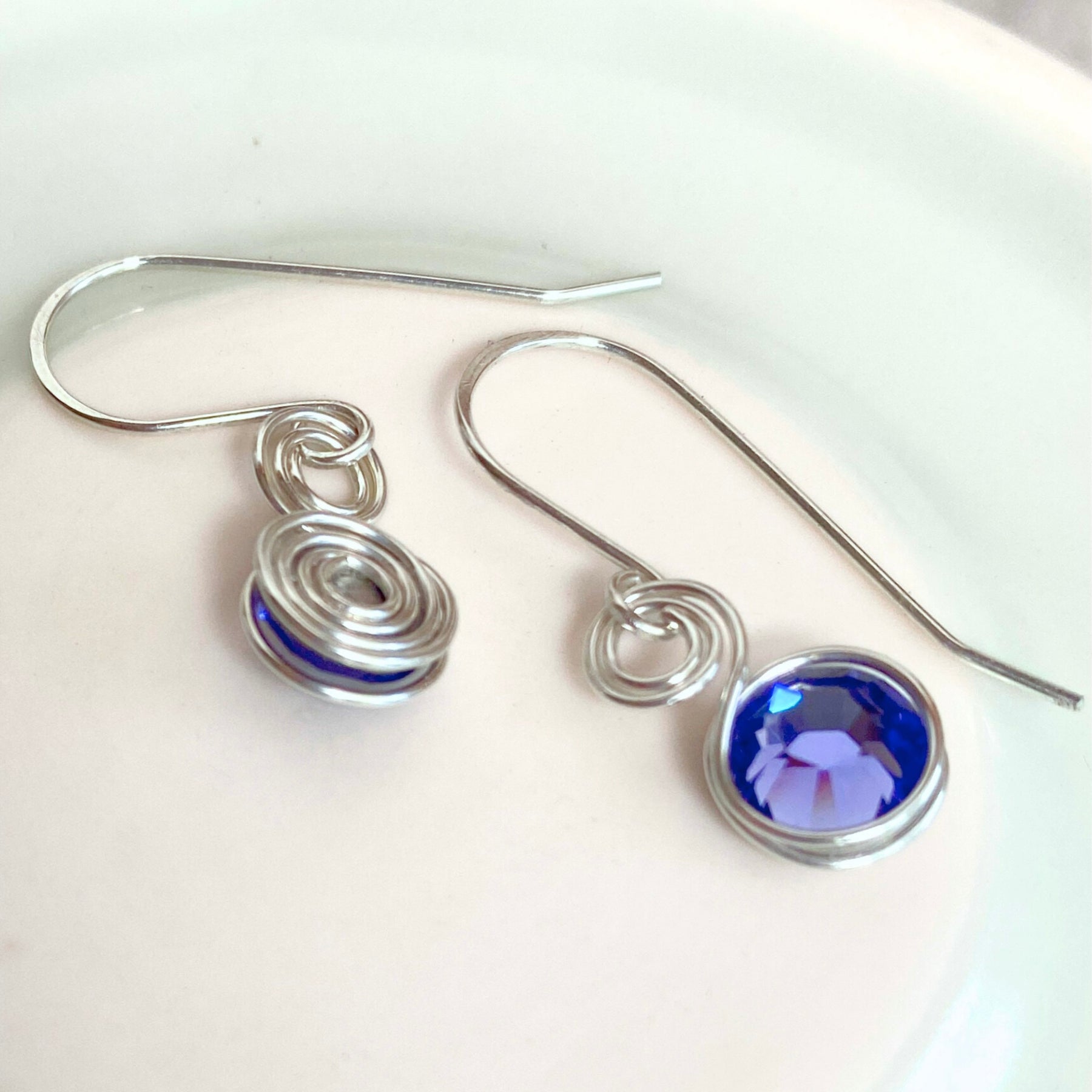 Tanzanite purple crystal dangle earrings | Sterling silver | December birthstone gift