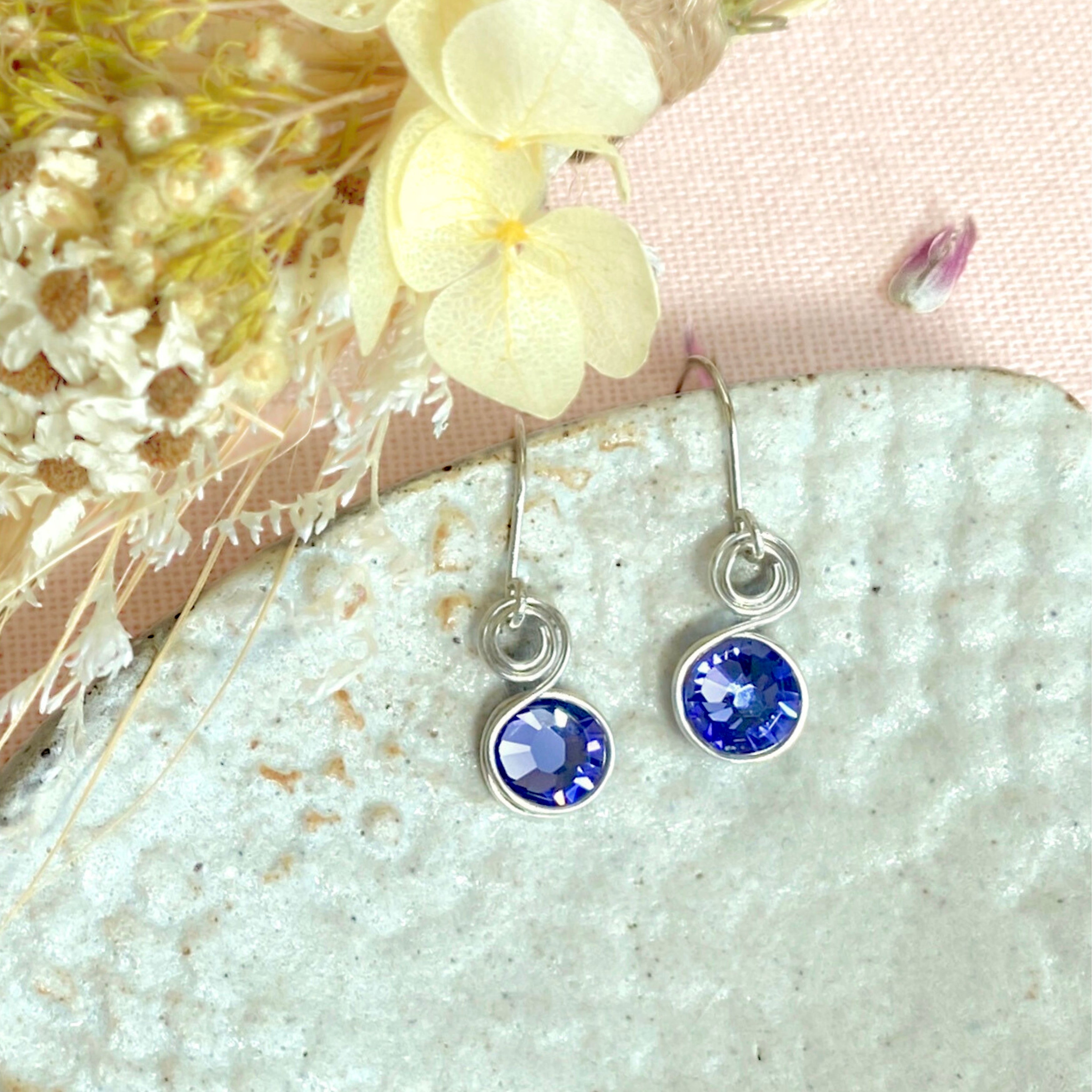 Tanzanite purple crystal dangle earrings | Sterling silver | December birthstone gift