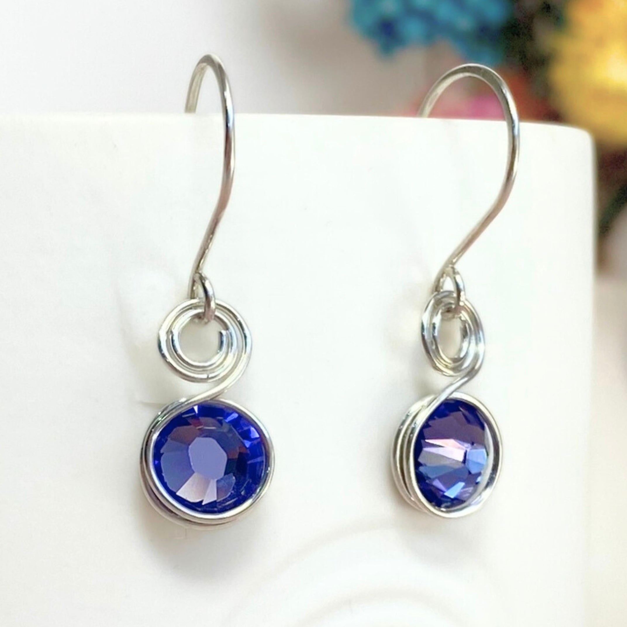 Tanzanite purple crystal dangle earrings | Sterling silver | December birthstone gift
