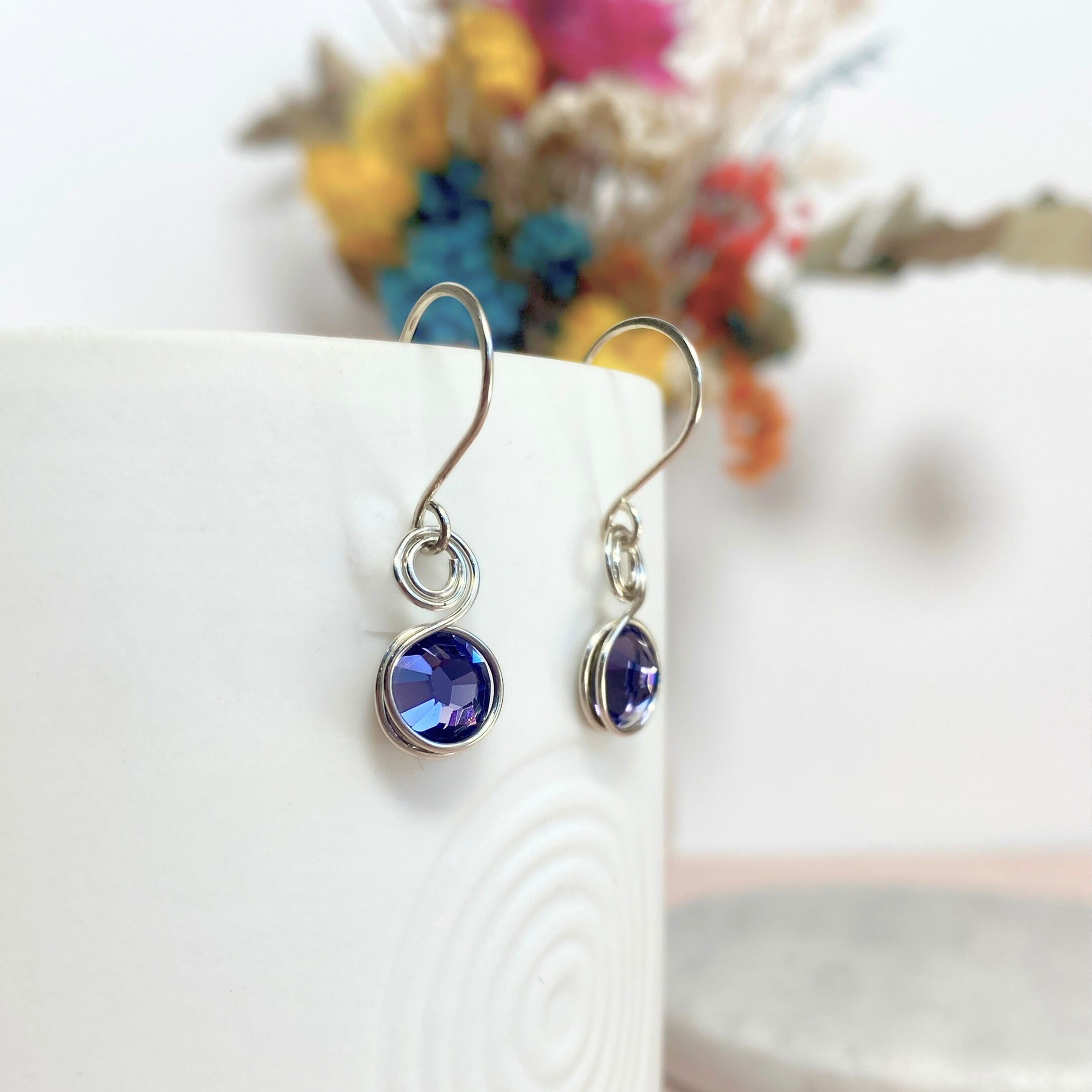 Tanzanite purple crystal dangle earrings | Sterling silver | December birthstone gift