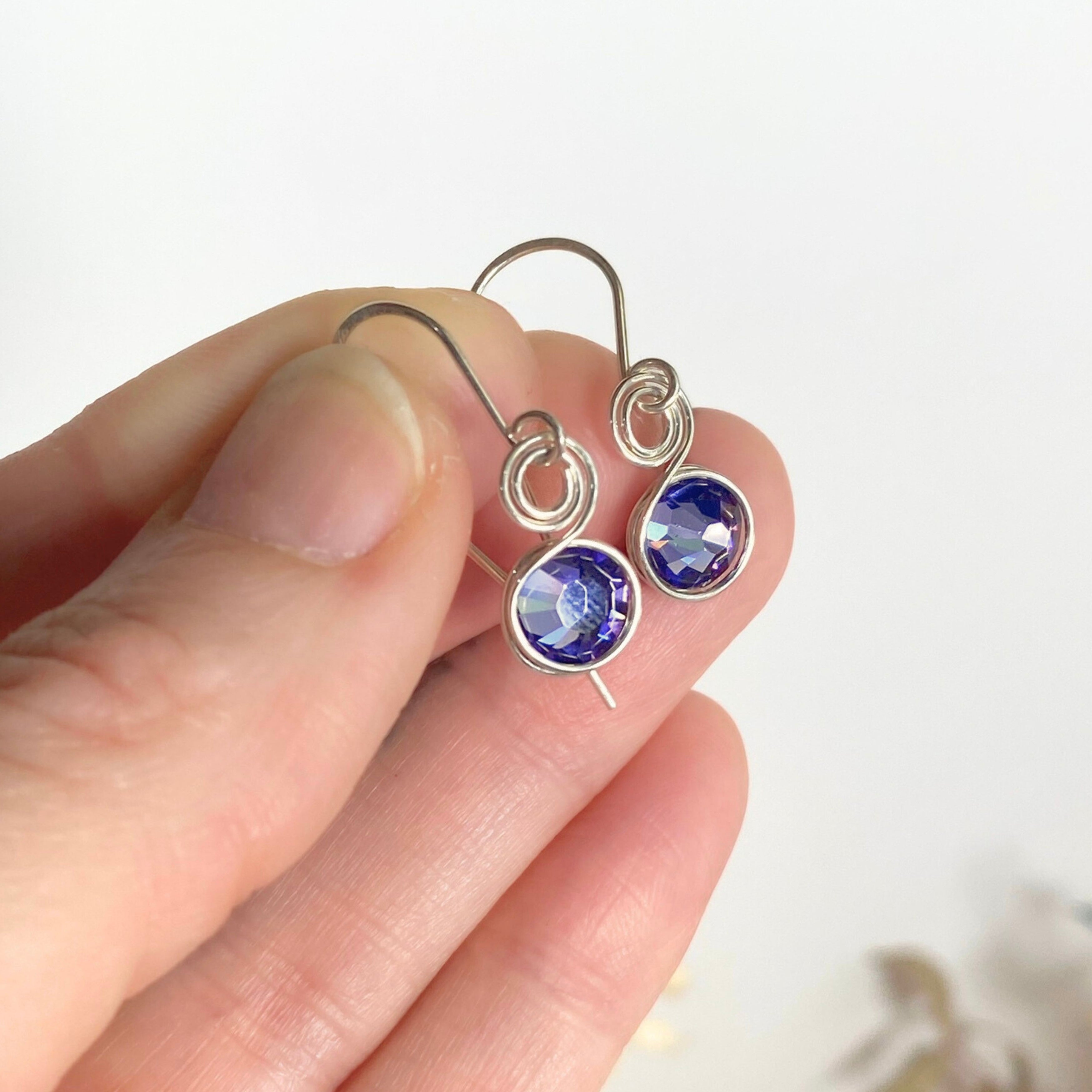 Tanzanite purple crystal dangle earrings | Sterling silver | December birthstone gift