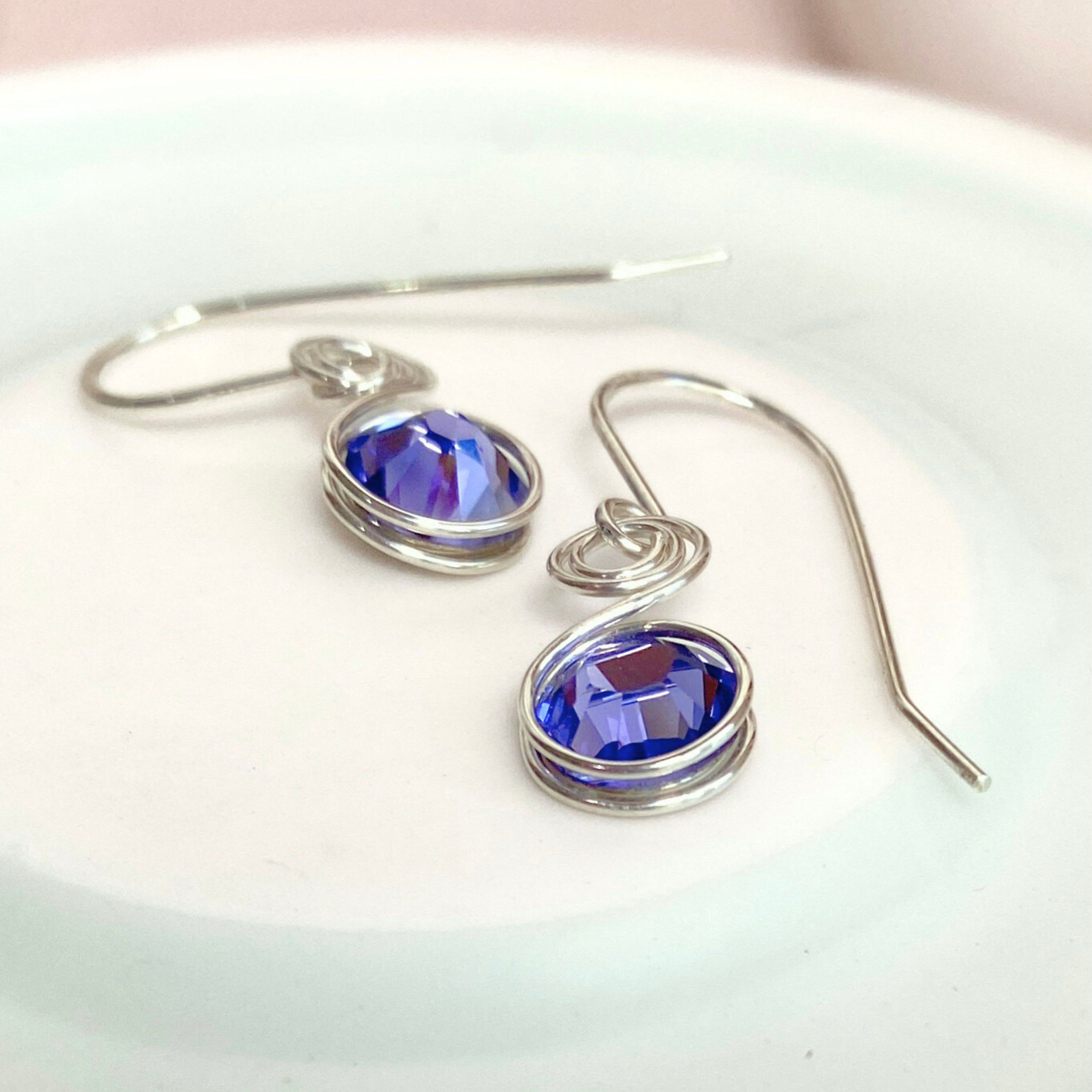 Tanzanite purple crystal dangle earrings | Sterling silver | December birthstone gift