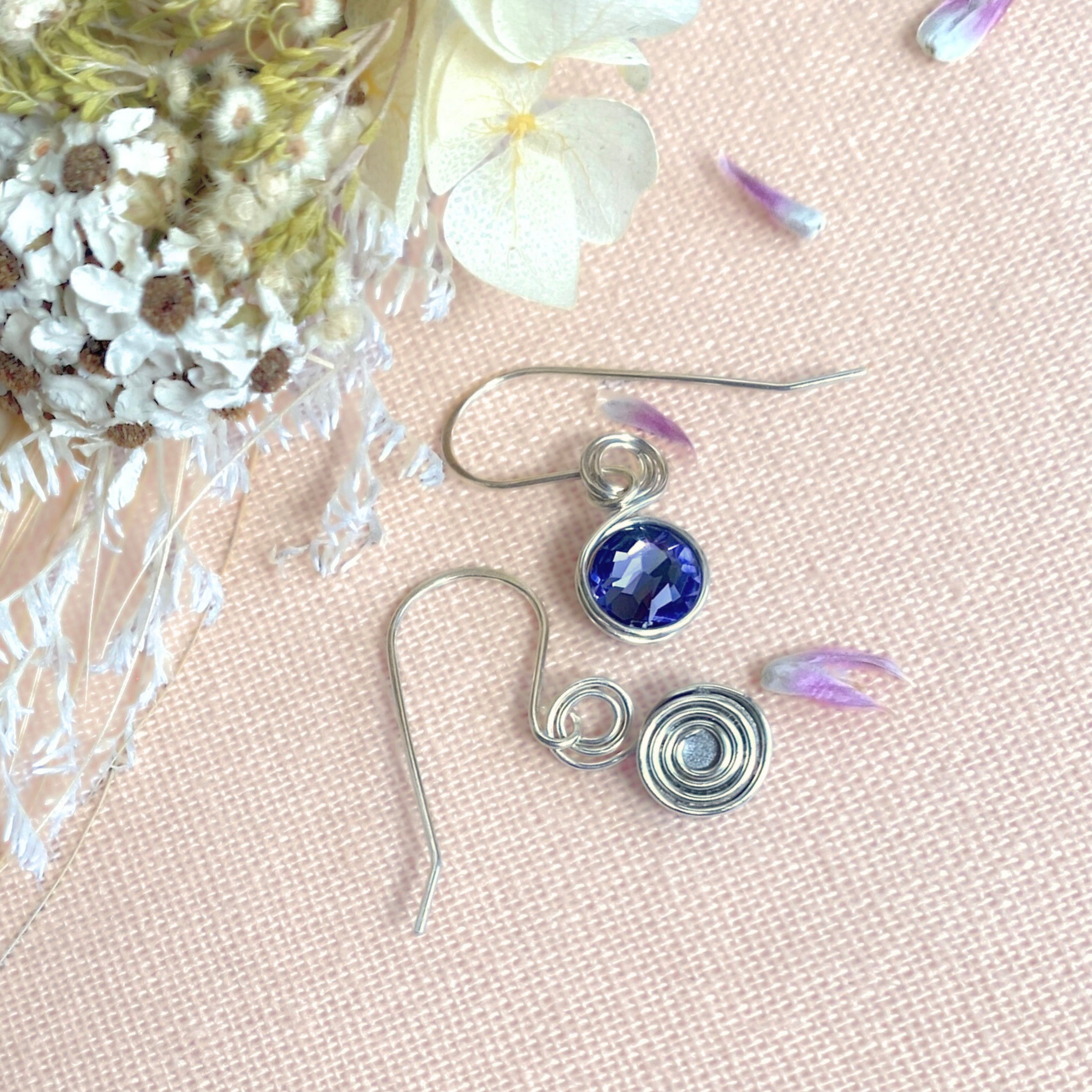Tanzanite purple crystal dangle earrings | Sterling silver | December birthstone gift
