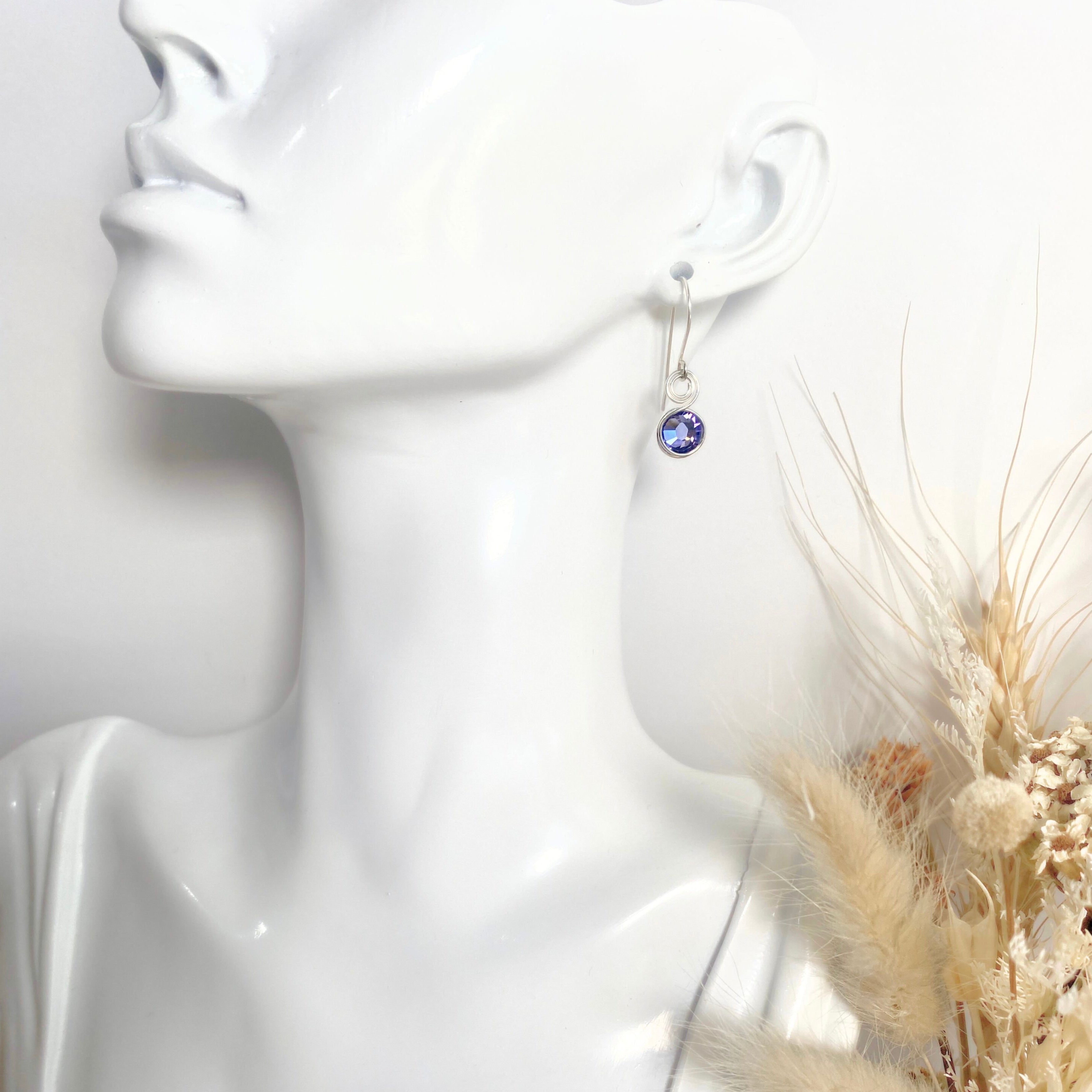 Tanzanite purple crystal dangle earrings | Sterling silver | December birthstone gift