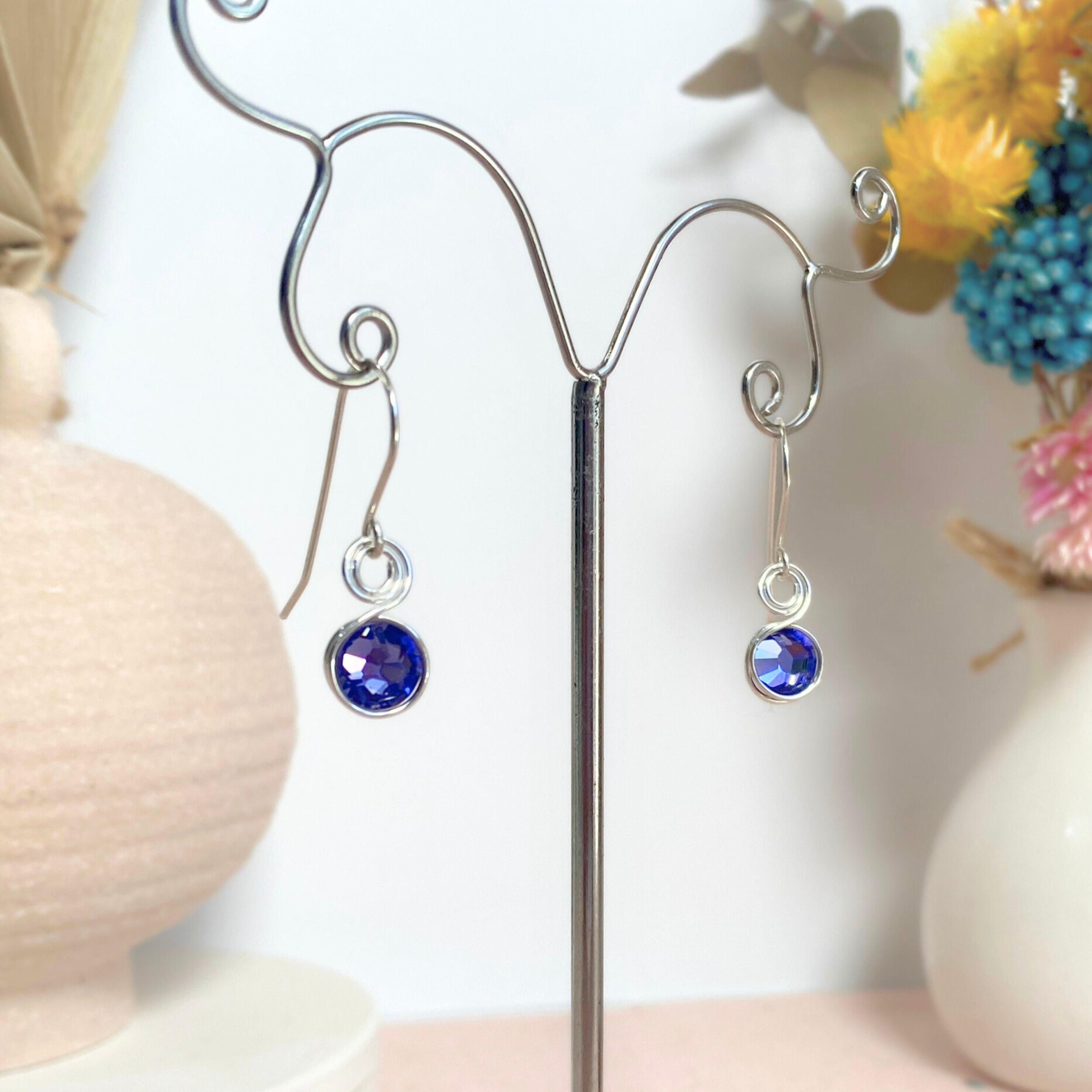 Tanzanite purple crystal dangle earrings | Sterling silver | December birthstone gift