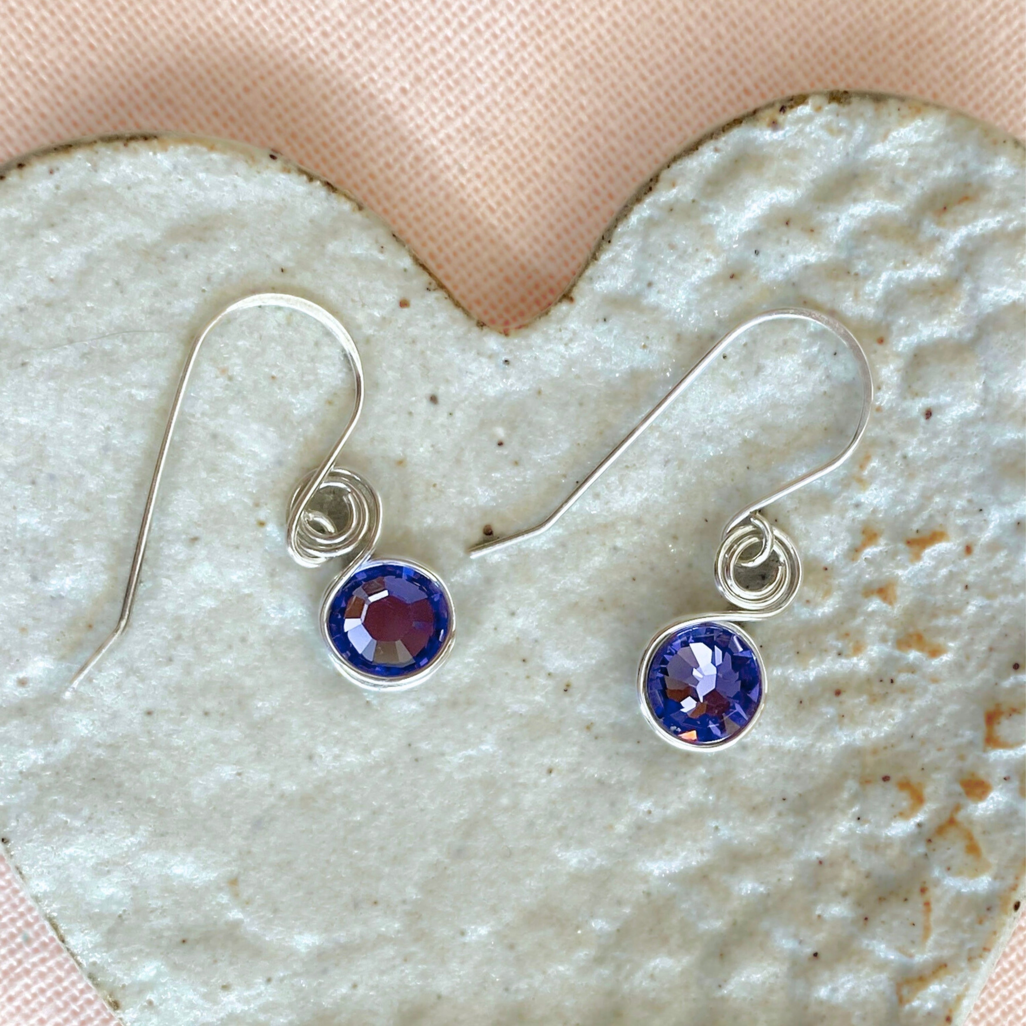 Tanzanite purple crystal dangle earrings | Sterling silver | December birthstone gift