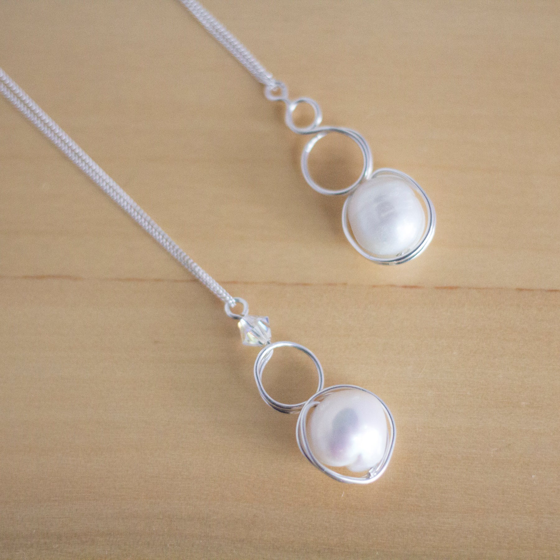Sterling Silver Baroque Pearl and Crystal Loop Pendant Necklace | Jewellery Gift Idea