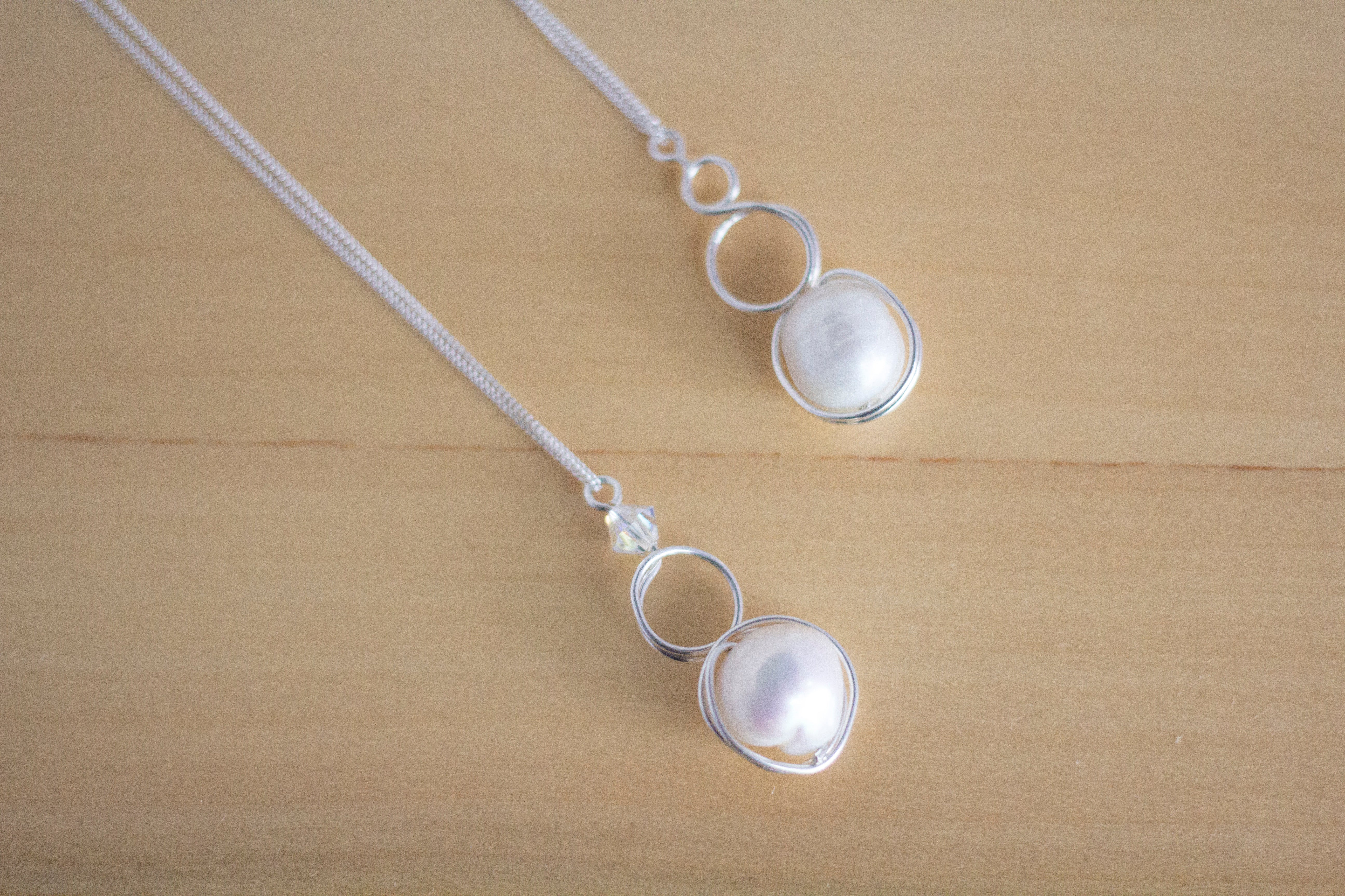 Sterling Silver Baroque Pearl and Crystal Loop Pendant Necklace | Jewellery Gift Idea