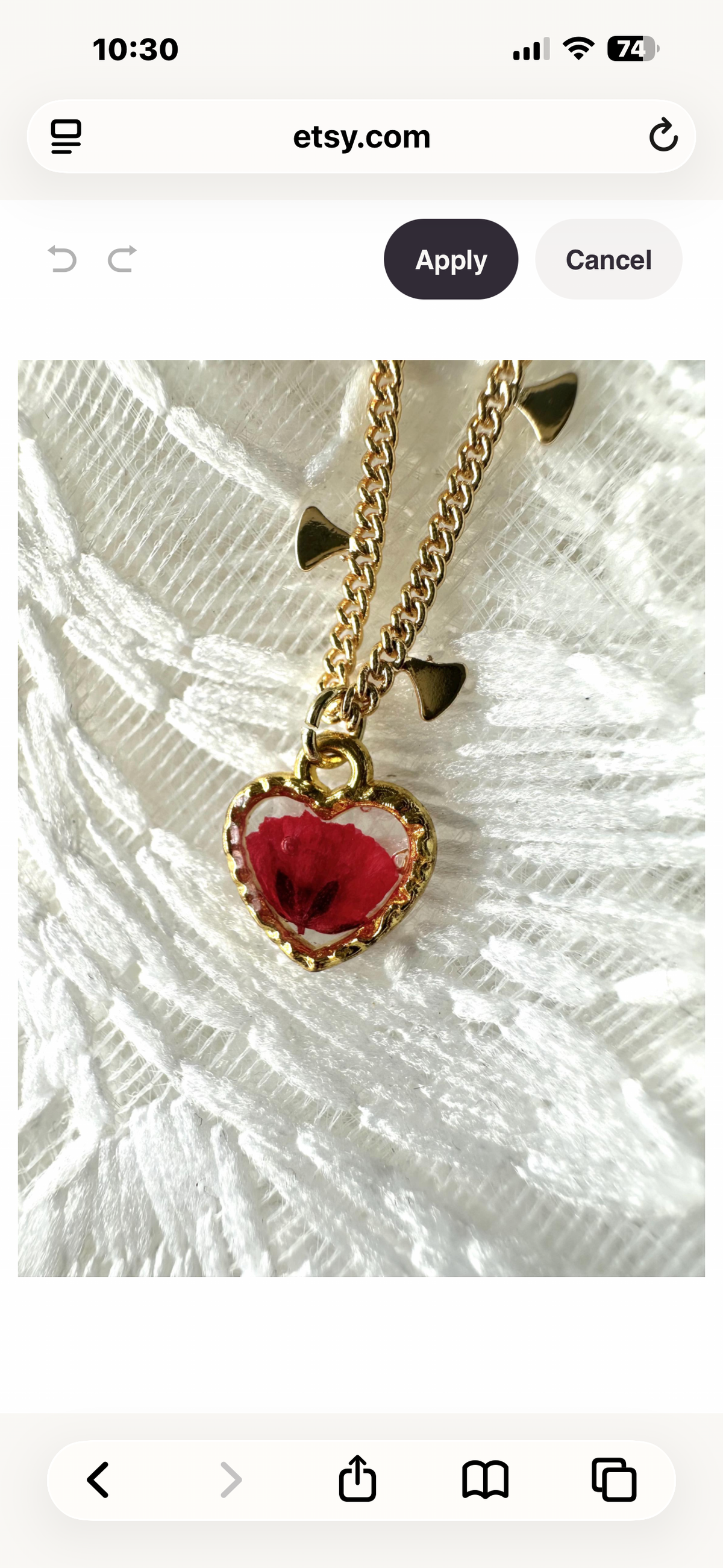 Gold plated resin necklace with red wildflower