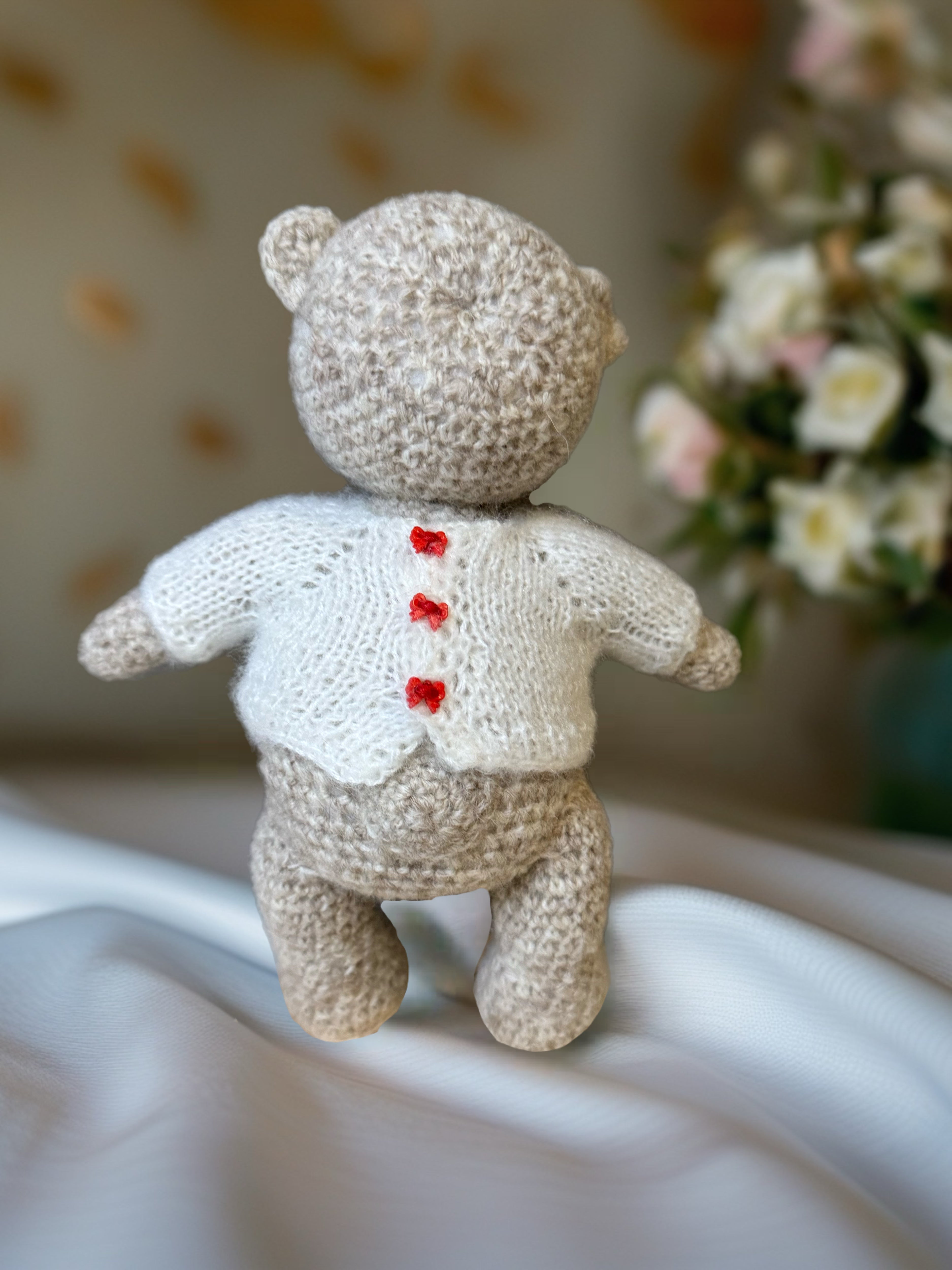 Handmade Amigurumi Bear in the White Sweater with Heart Toy