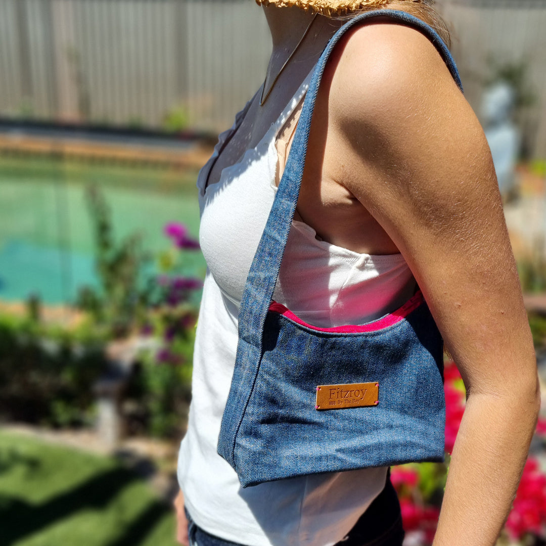 Denim Mini Handbag Baguette with DONUT Lining