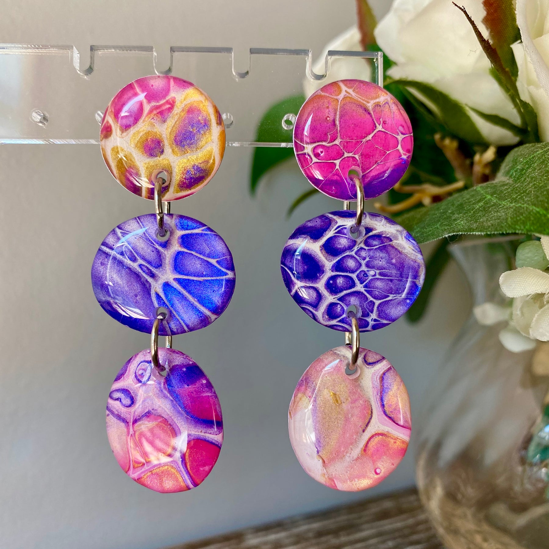 Artisan Hand Painted Stud Dangle Earrings