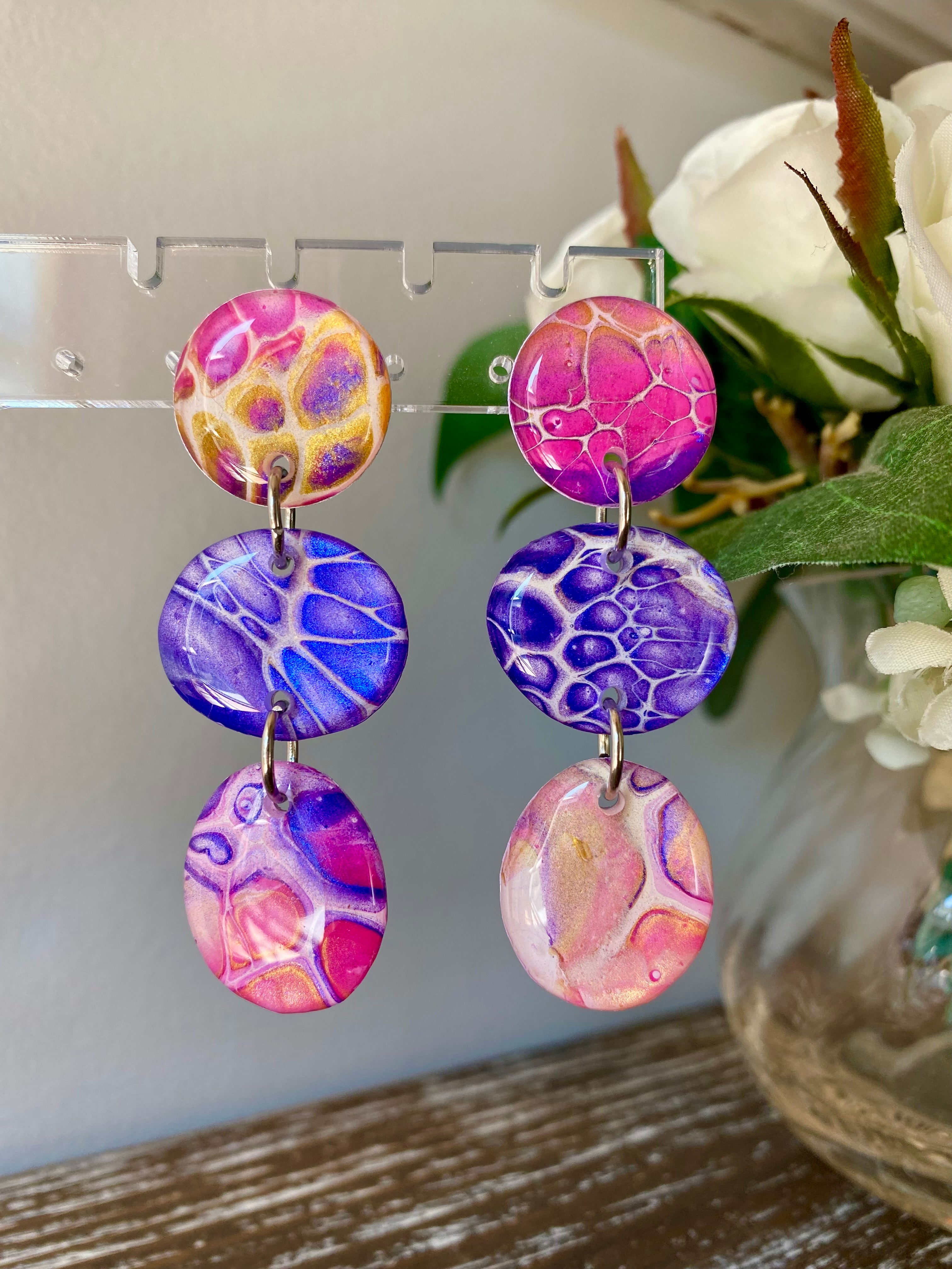 Artisan Hand Painted Stud Dangle Earrings