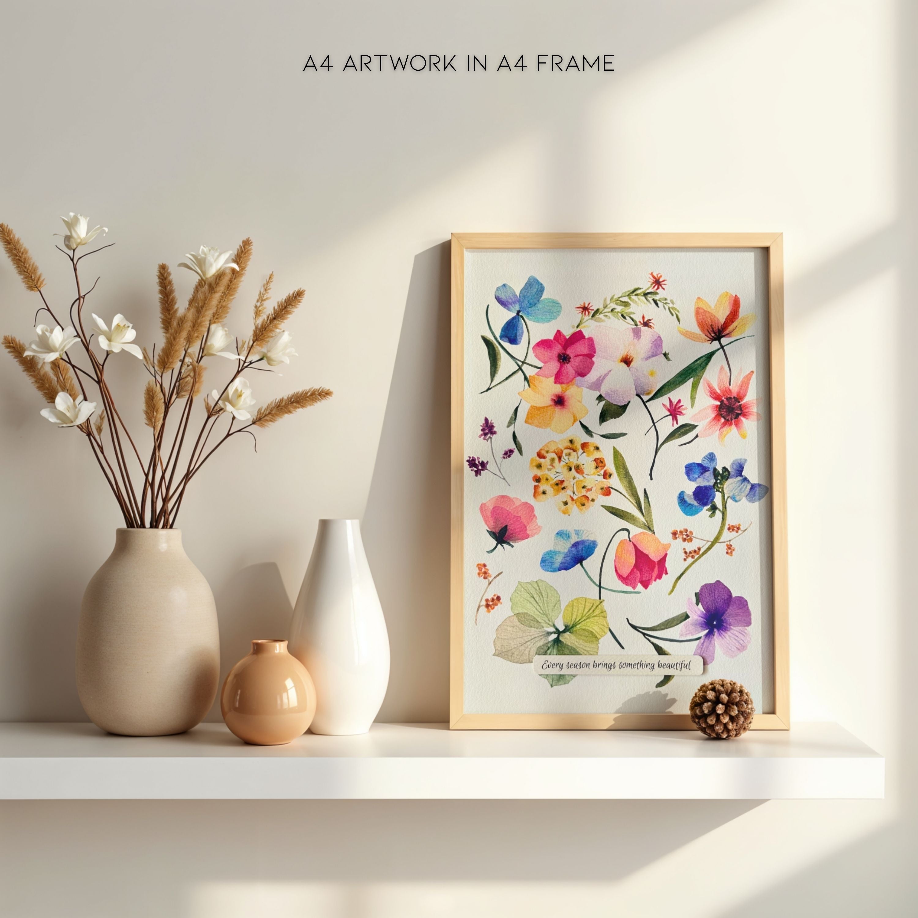 "Pressed & Cherished" | Archival Botanical Wall Art With Sentiment | Original Floral Watercolour Painting | A4 Gallery Print