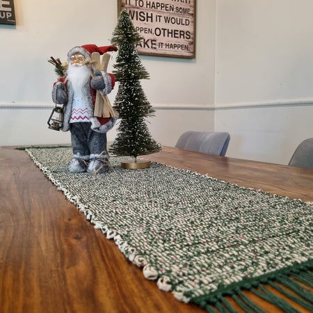Handwoven Christmas fabric table runner holly print