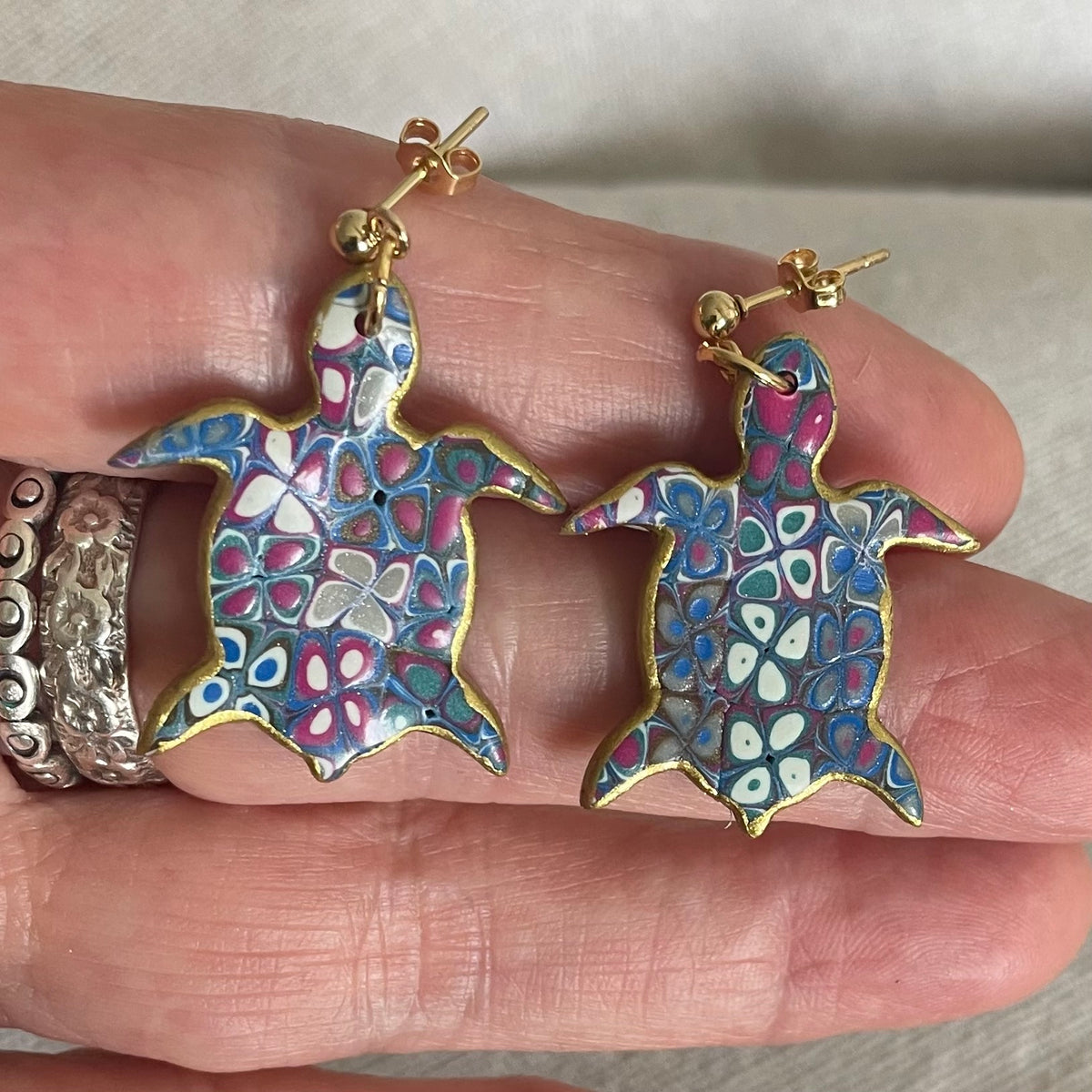 Turtle Polymer Clay Stud Earrings – Flower Power