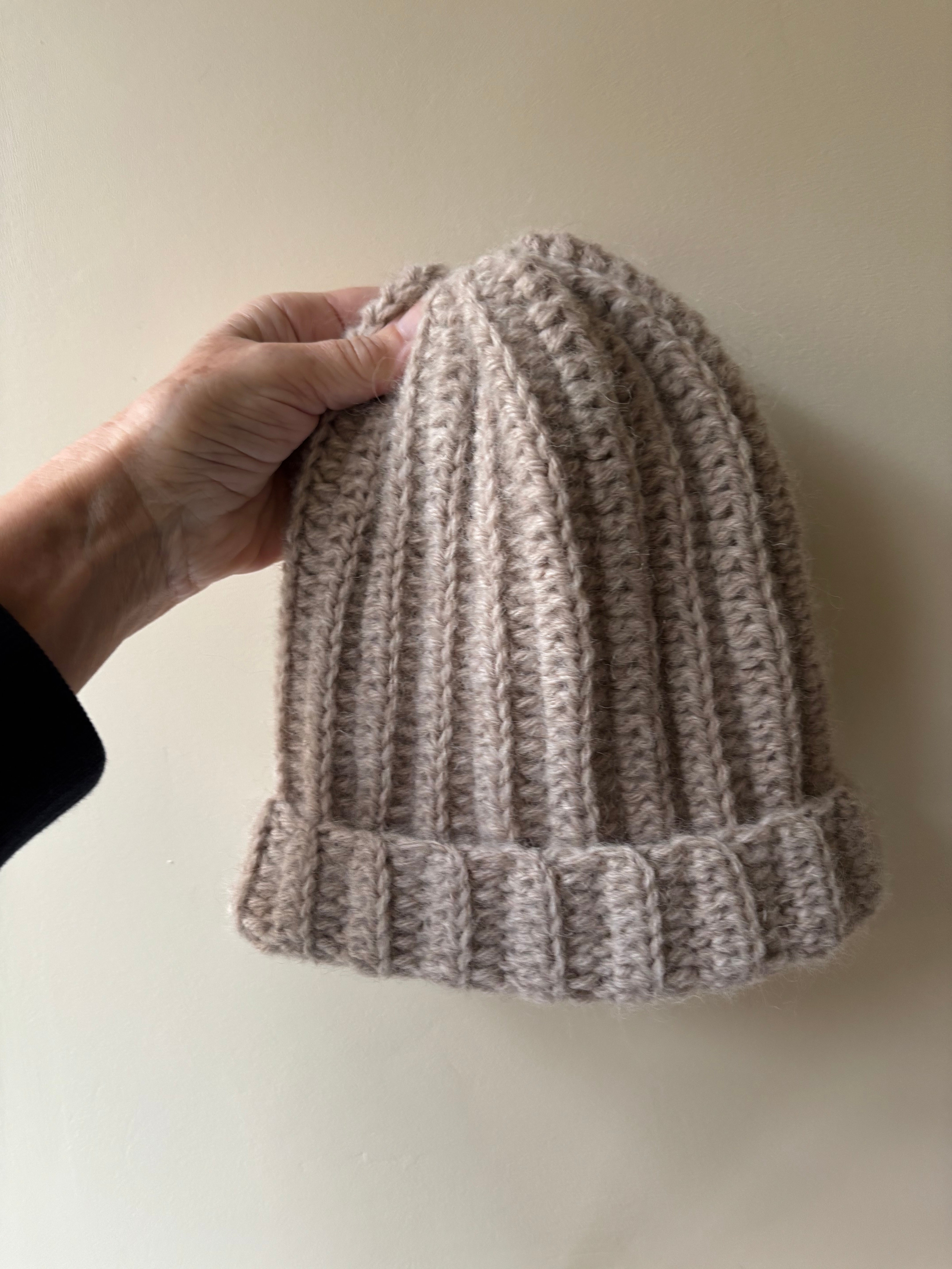 Hand Crocheted Beanie | Beige | Alpaca Yarn