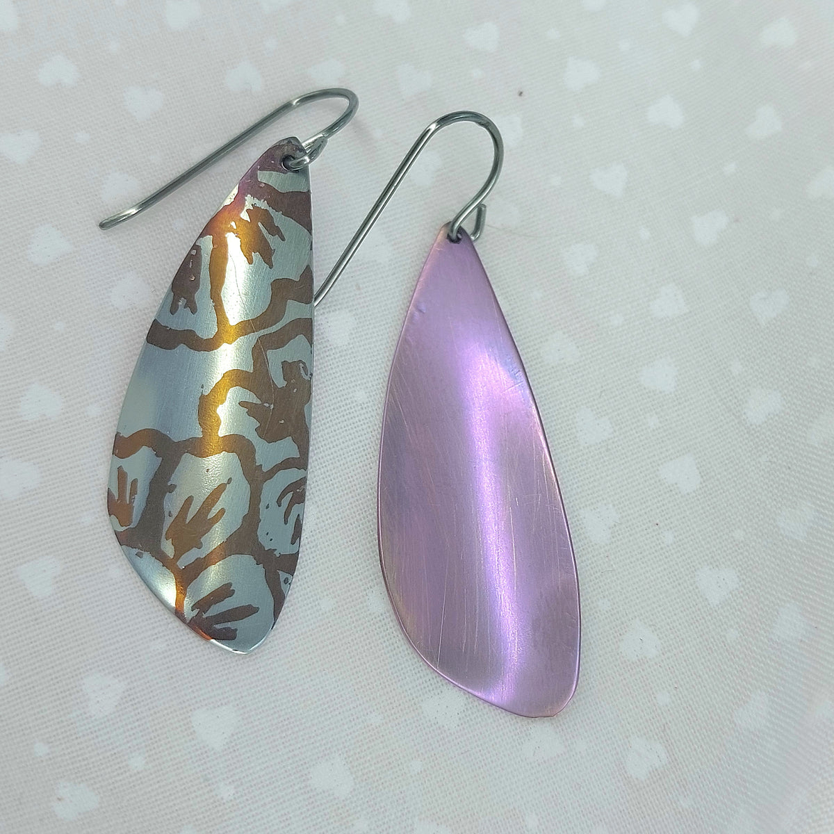 Titanium Dangles with Painted Flower Design- Blue, Bronze and Purple
