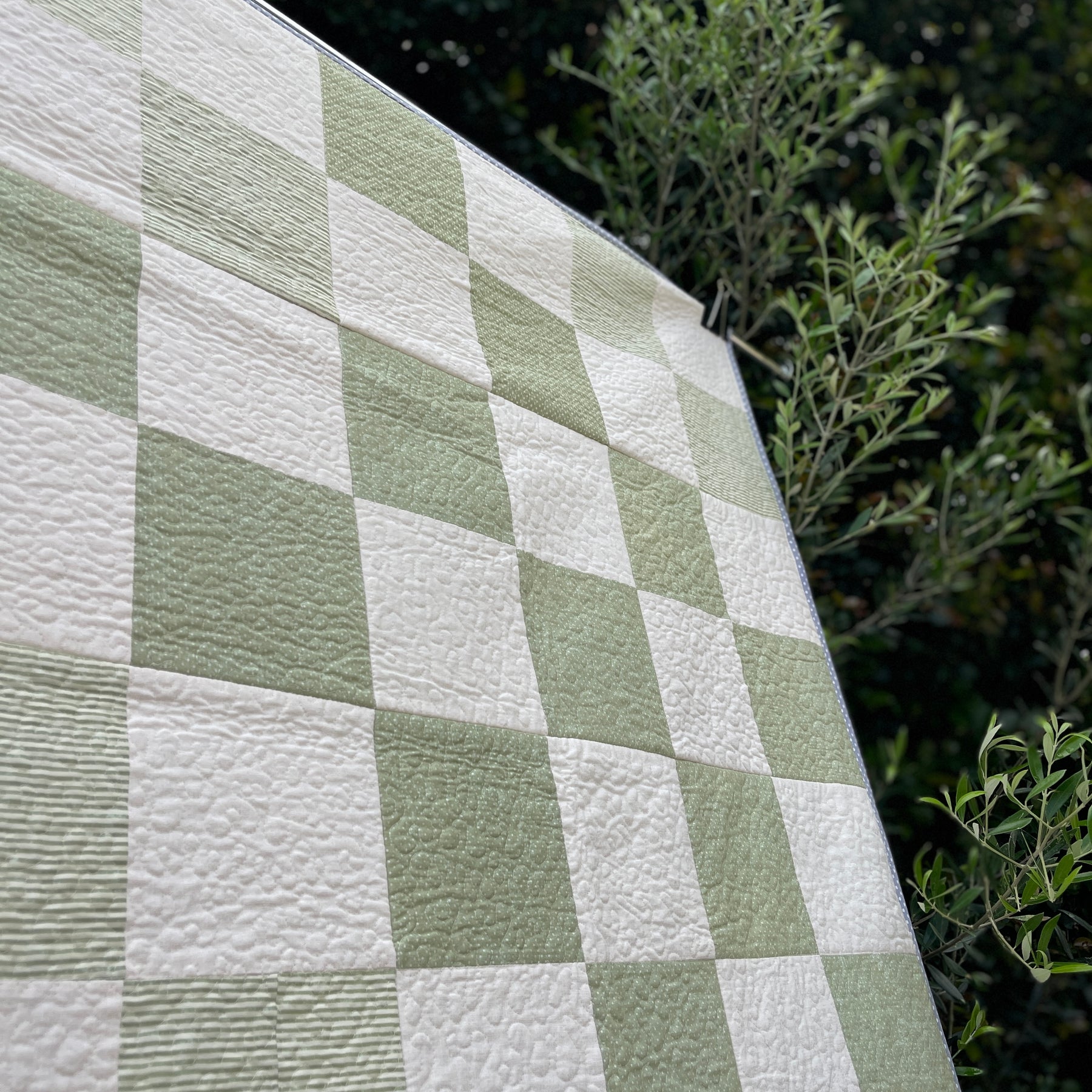 Checkerboard Quilt - Green & Cream, soft , textured and cozy