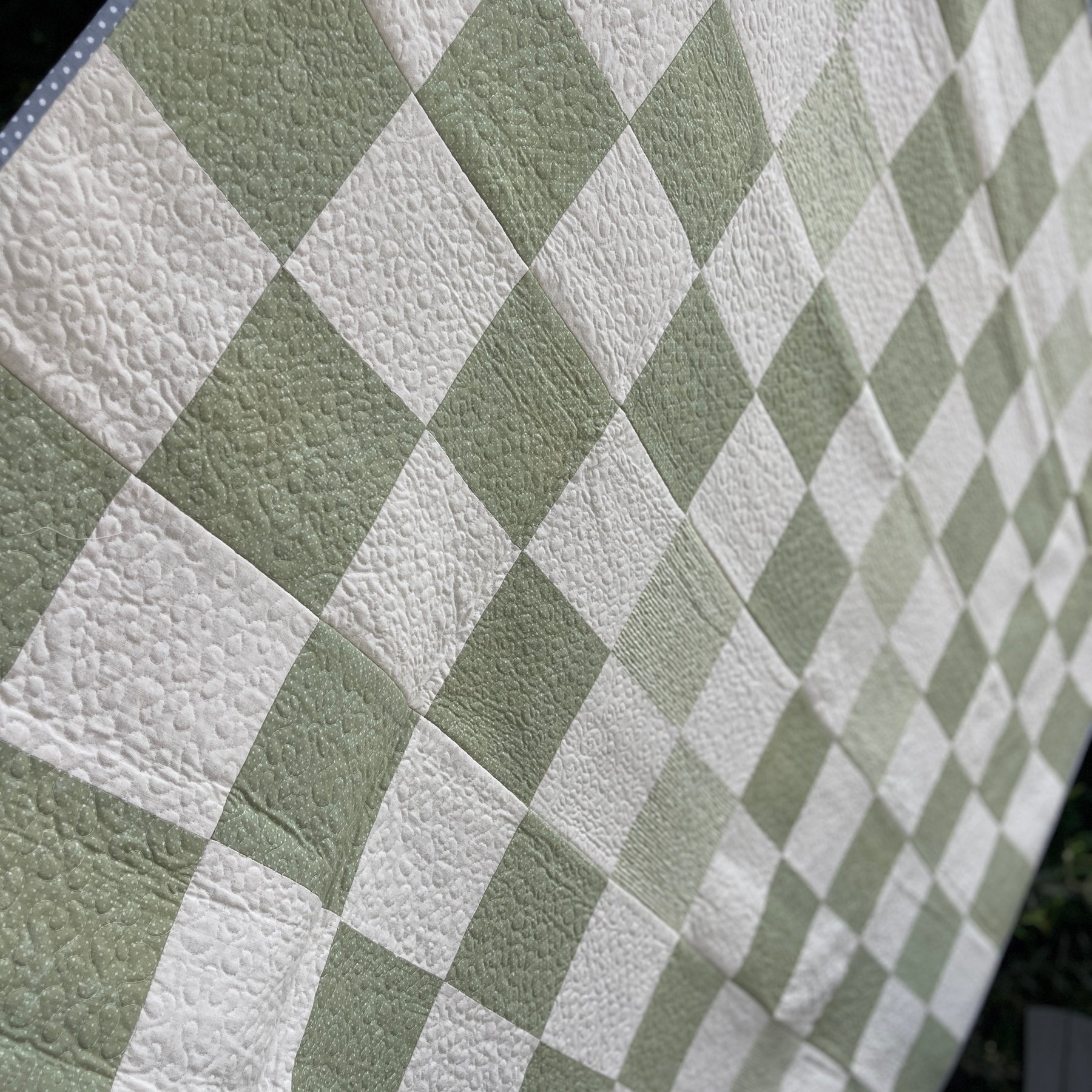 Checkerboard Quilt - Green & Cream, soft , textured and cozy