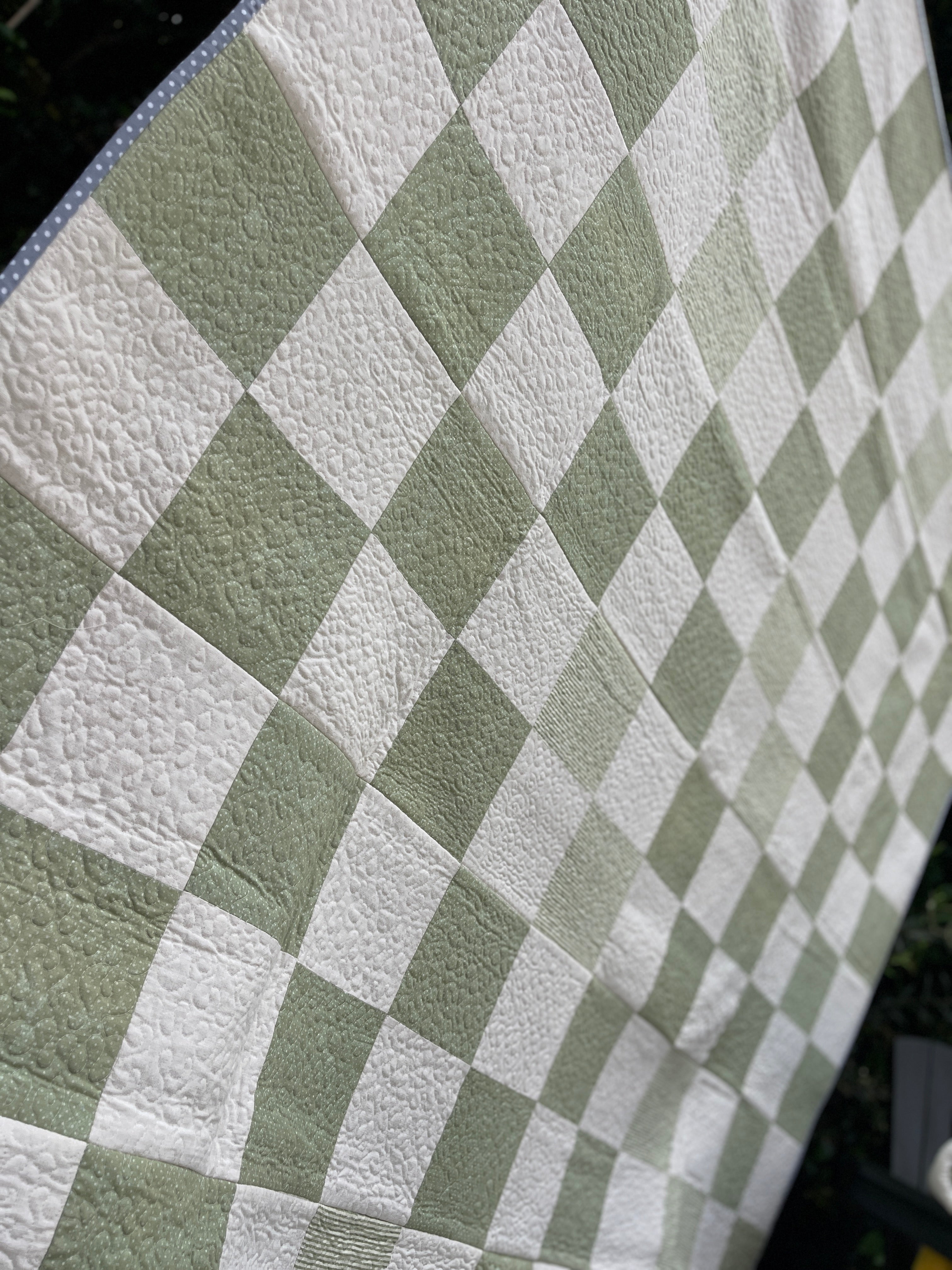 Checkerboard Quilt - Green & Cream, soft , textured and cozy