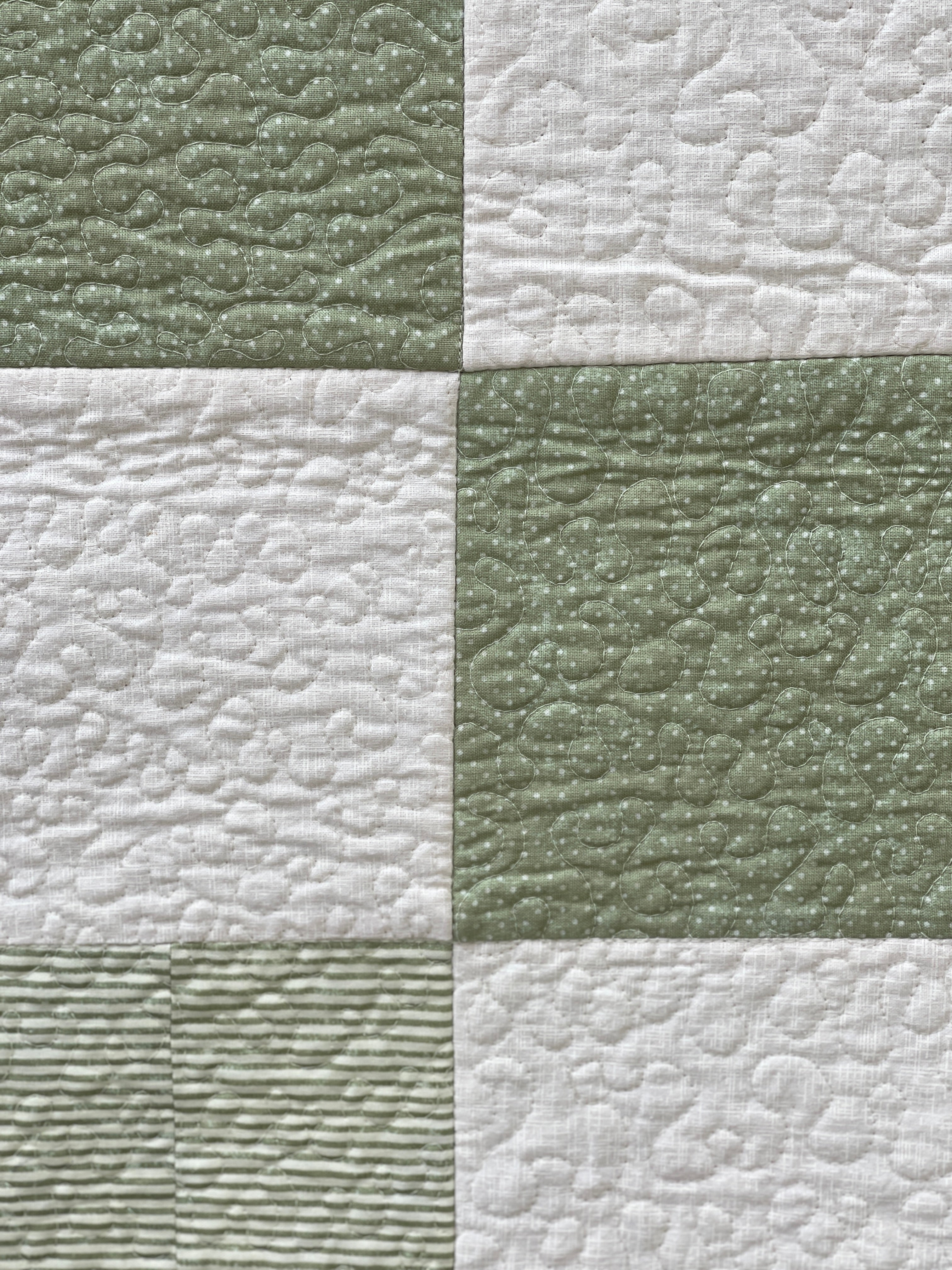 Checkerboard Quilt - Green & Cream, soft , textured and cozy