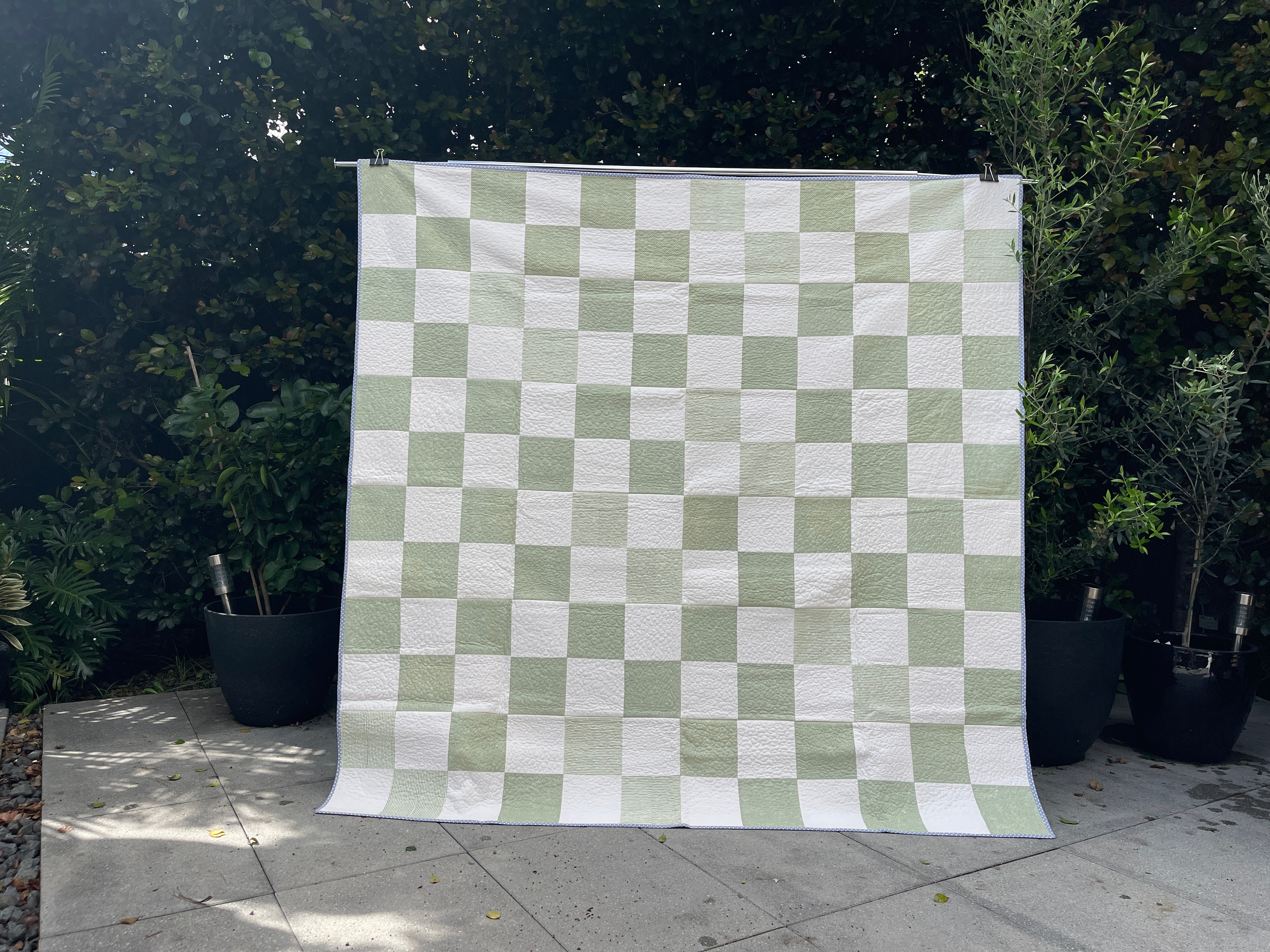 Checkerboard Quilt - Green & Cream, soft , textured and cozy