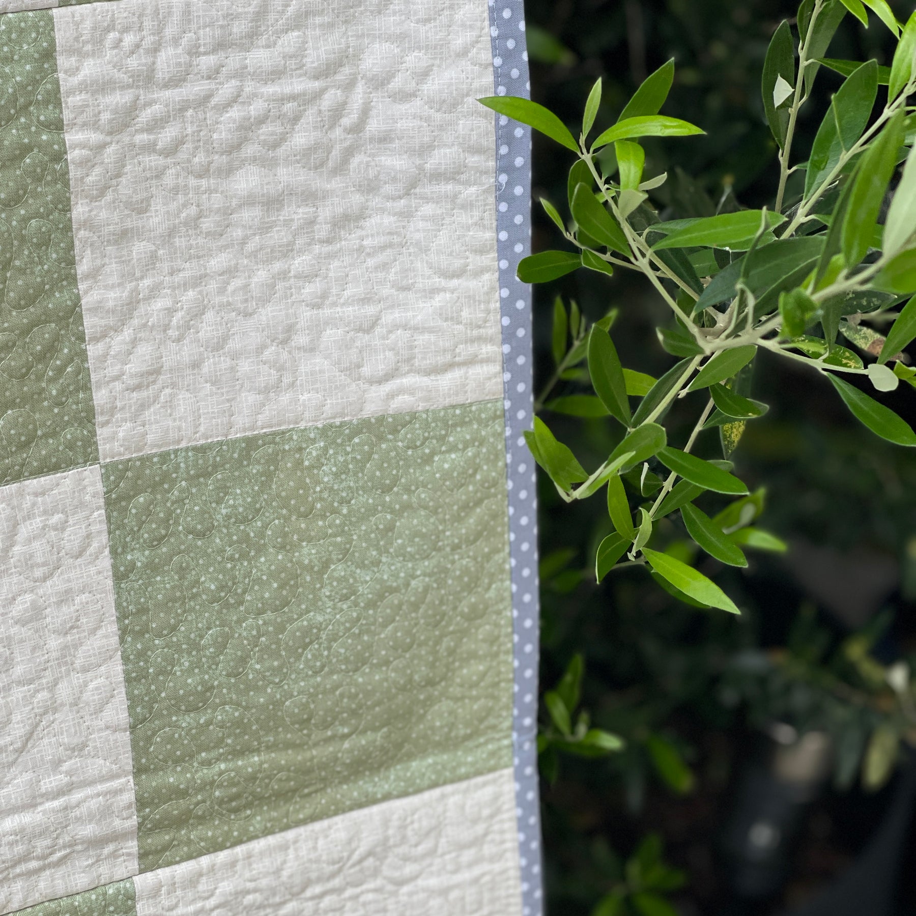 Checkerboard Quilt - Green & Cream, soft , textured and cozy