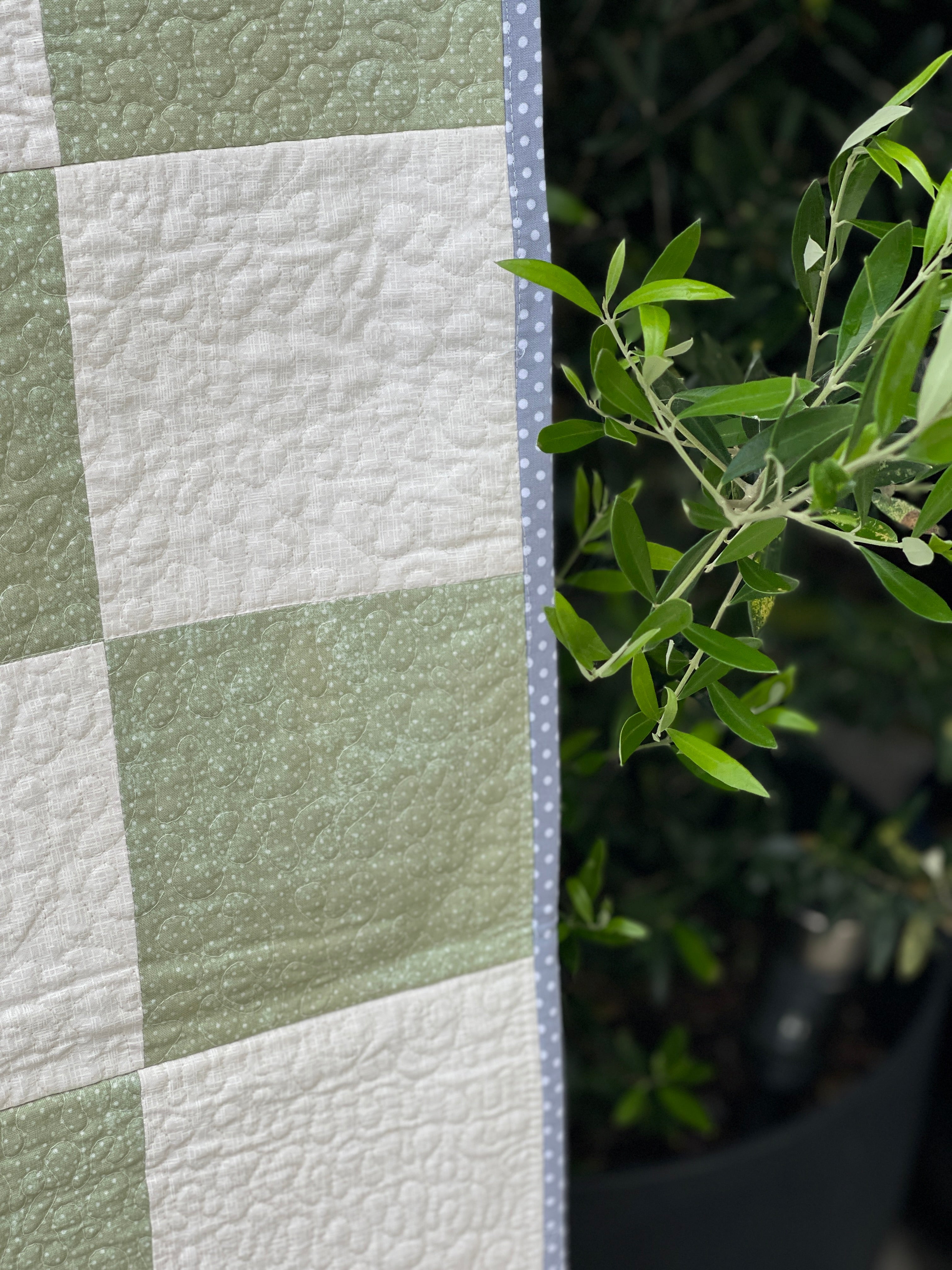 Checkerboard Quilt - Green & Cream, soft , textured and cozy