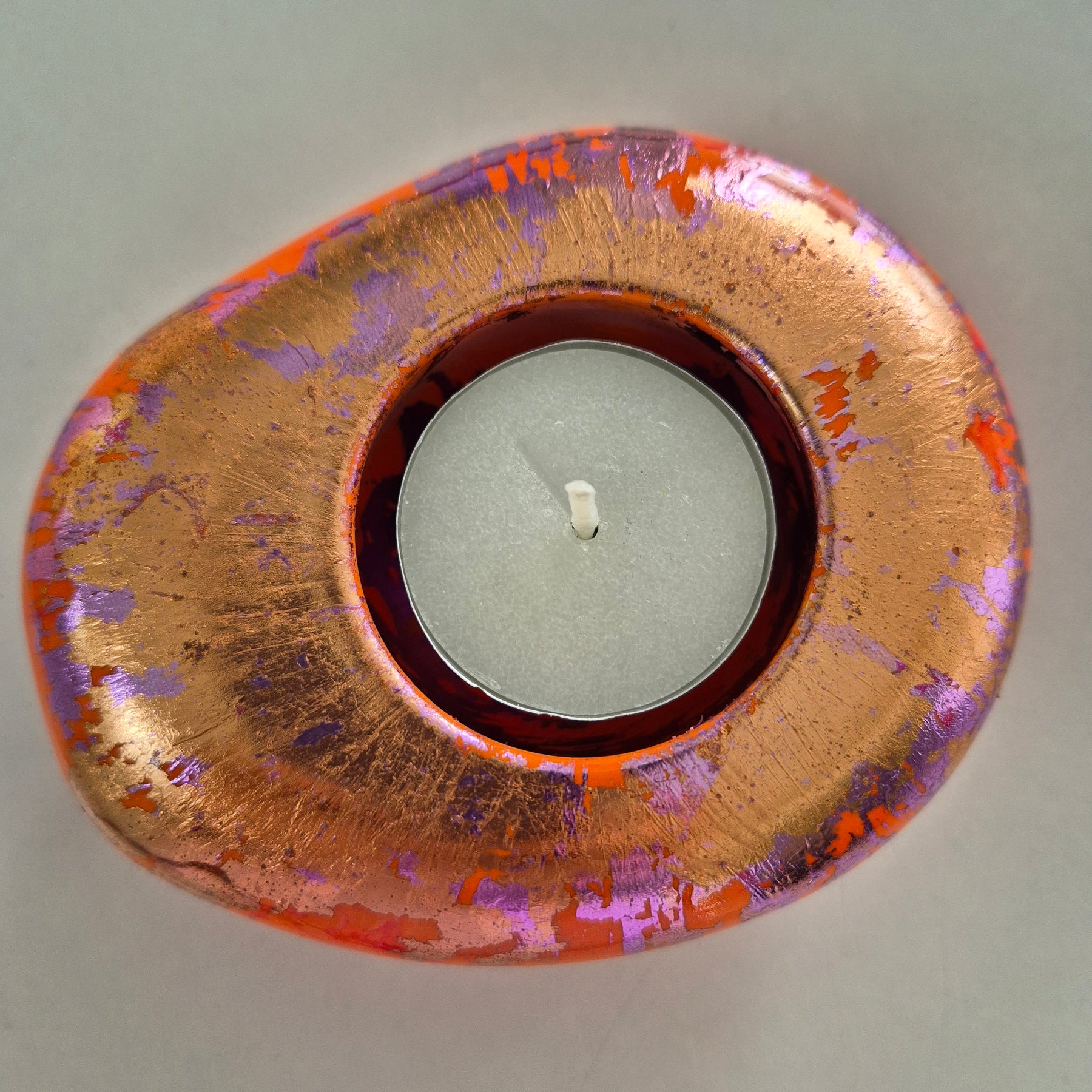 Large orange and gold pebble shaped tealight candle holder