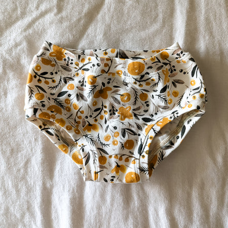 Yellow floral organic underpants for kids sizes 1 to 12